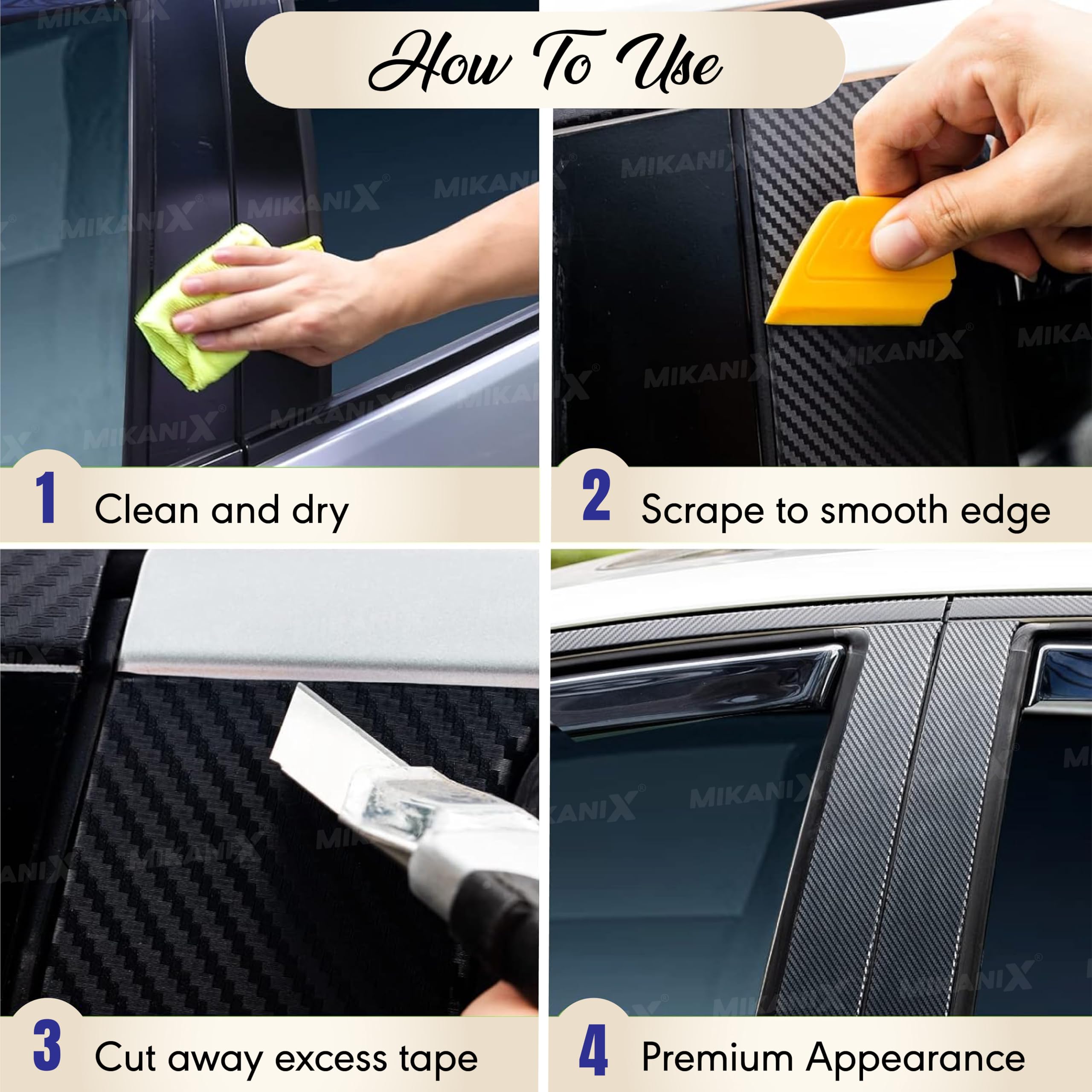 MIKANIX Carbon Fibre High Gloss Anti Scratch Strips Protection Tape, Film Tape Car Door Edge Guard Sticker Universal Car Door, Bumper Protector Strip