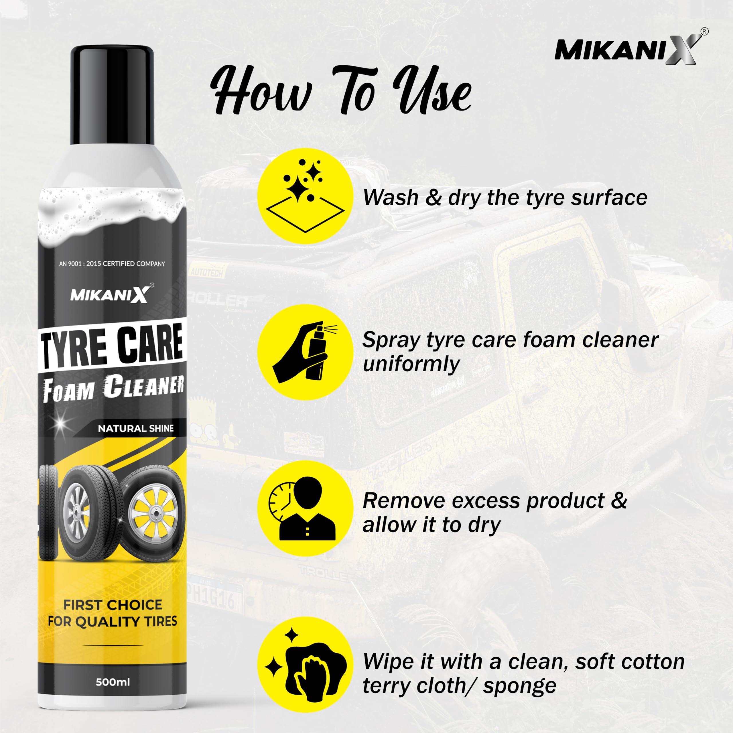 OBEROI'S TRADERS Combo of Car & Bike Alloy Wheel Rim/Hubcap Tyre Foam Cleaner Spray with Cleaner Brush to Remove Mud, Dirt and Brake Dust | Cleans & Restores Shine with Microfiber Cloth