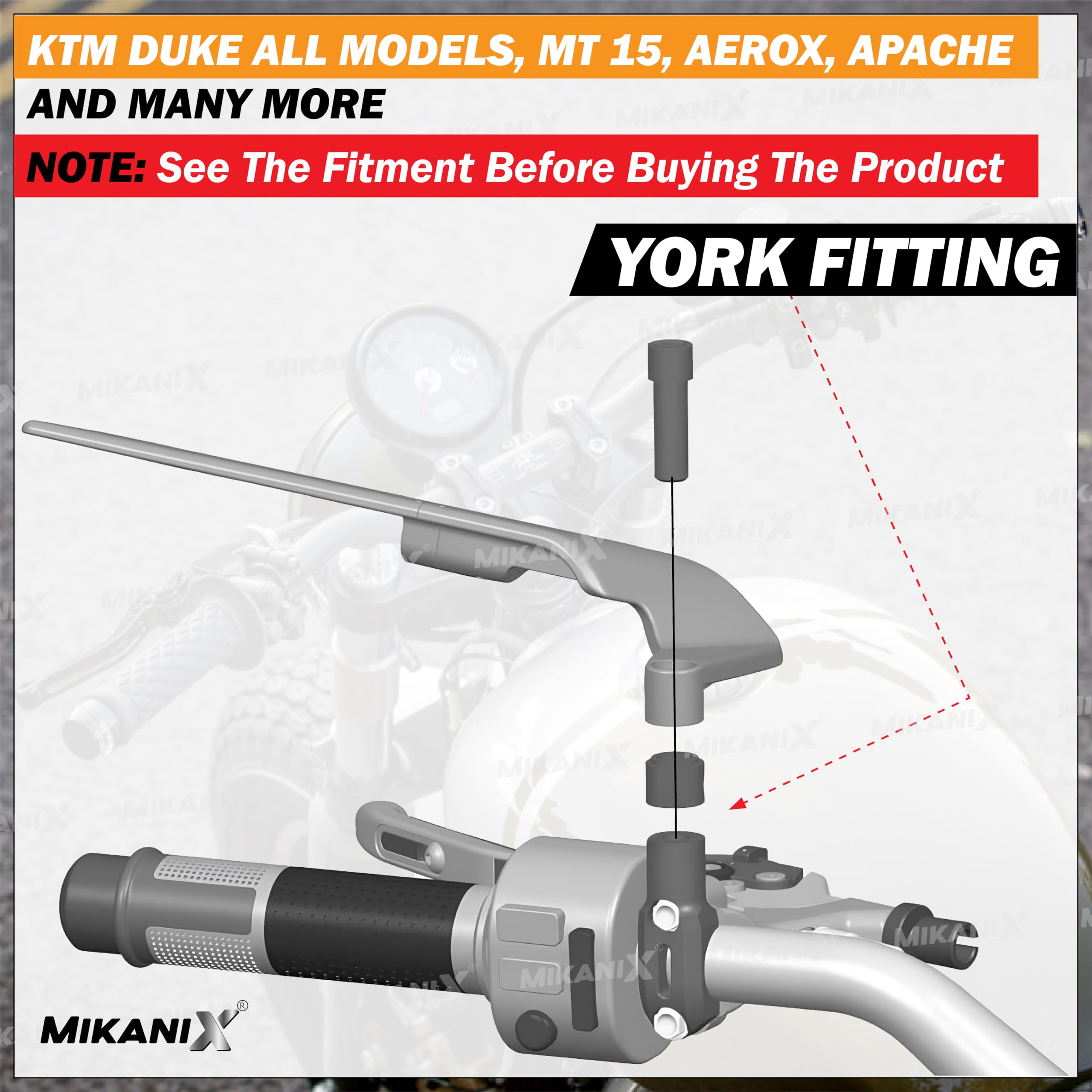 MIKANIX Bike Rear View LED Side Handle Bar York Nut Fitting Mirror | Stealth Convex Glass Mirror For KTM Duke 125 | 200 | 250 | 390