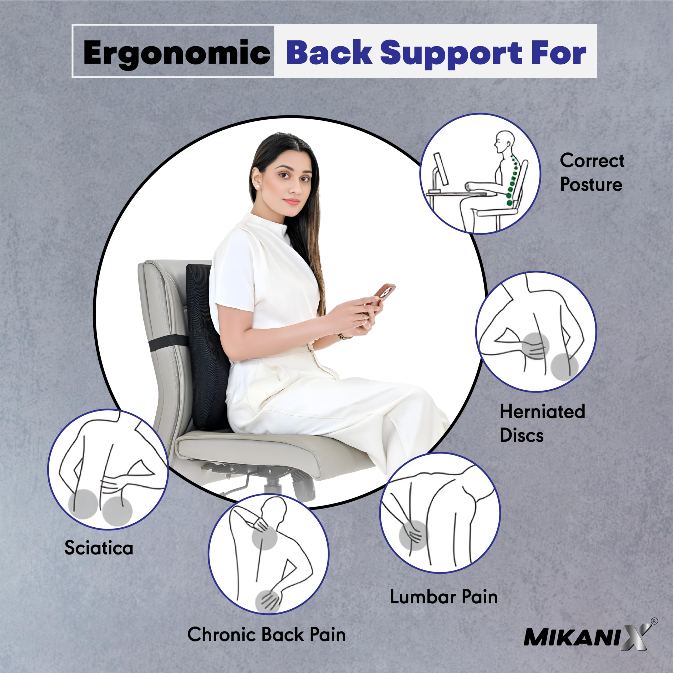 OBEROI'S TRADERS Car Backrest Memory Foam Cushion | Back Lumbar Support | Orthopedic Back Support for Car Seat & Office Chair to Relief Back Pain, Spine Alignment and Posture Correction