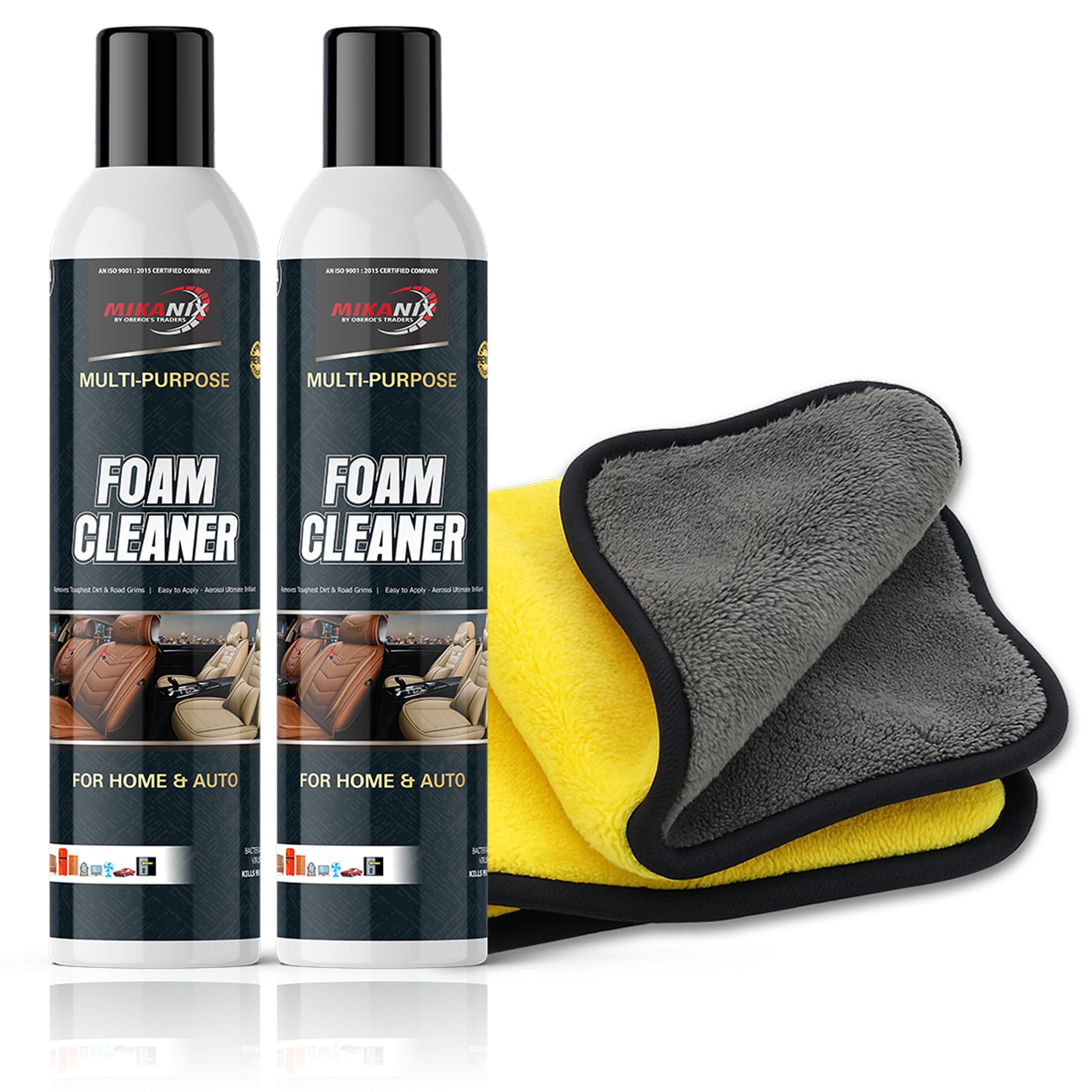OBEROI'S TRADERS Foam Cleaner Multipurpose Interior & Exterior Combo Pack Foam Spray | 1 Microfiber Cloth |Car Seat | Dashboard | Sofa | Vinyl Rubber | Vehicle Interior Cleaner Pack of 2