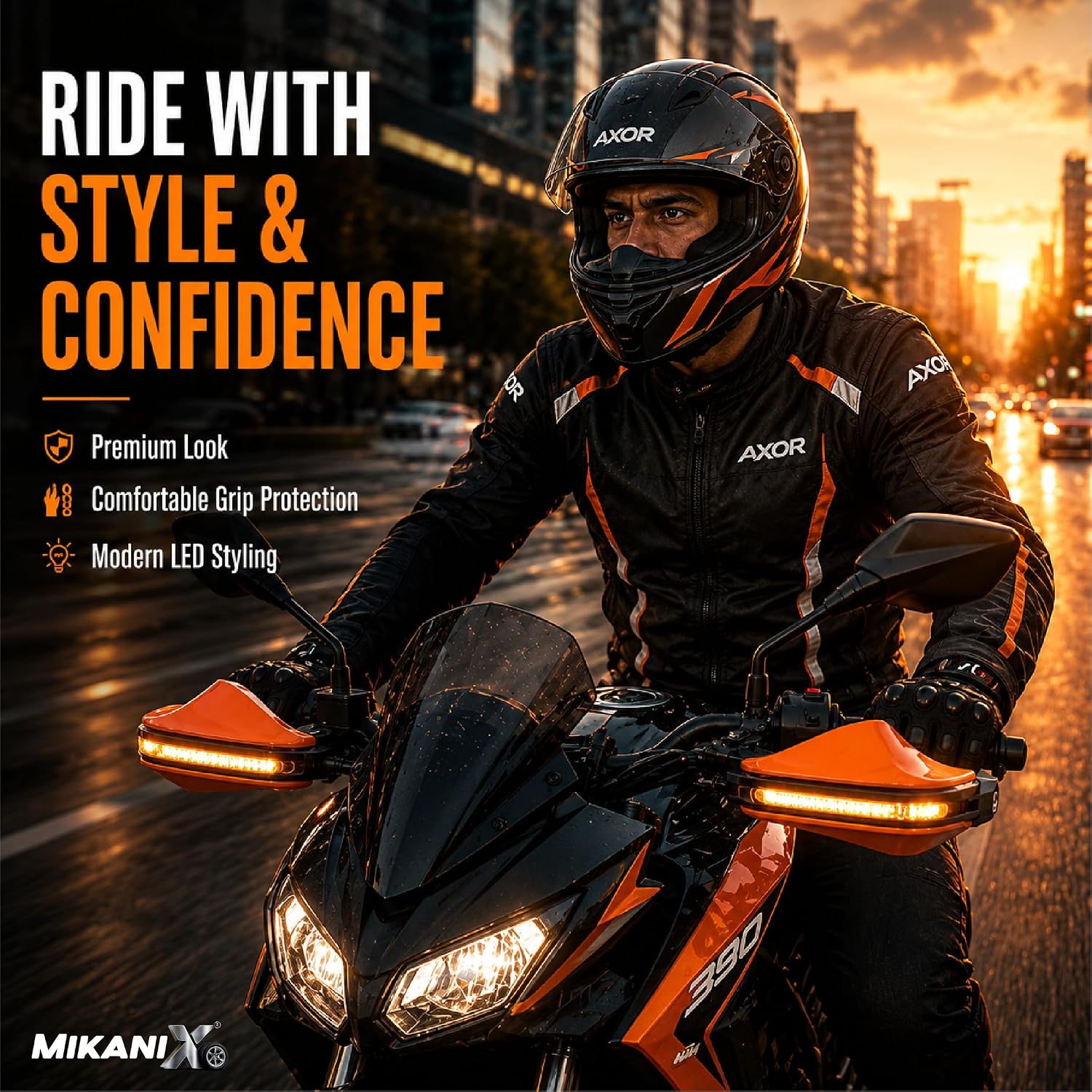 MIKANIX Universal Motorcycle Hand Guard with DRL LED Light | Brake & Clutch Lever Protector | Wind Deflector Hand Guard for All Bikes & Motorcycles