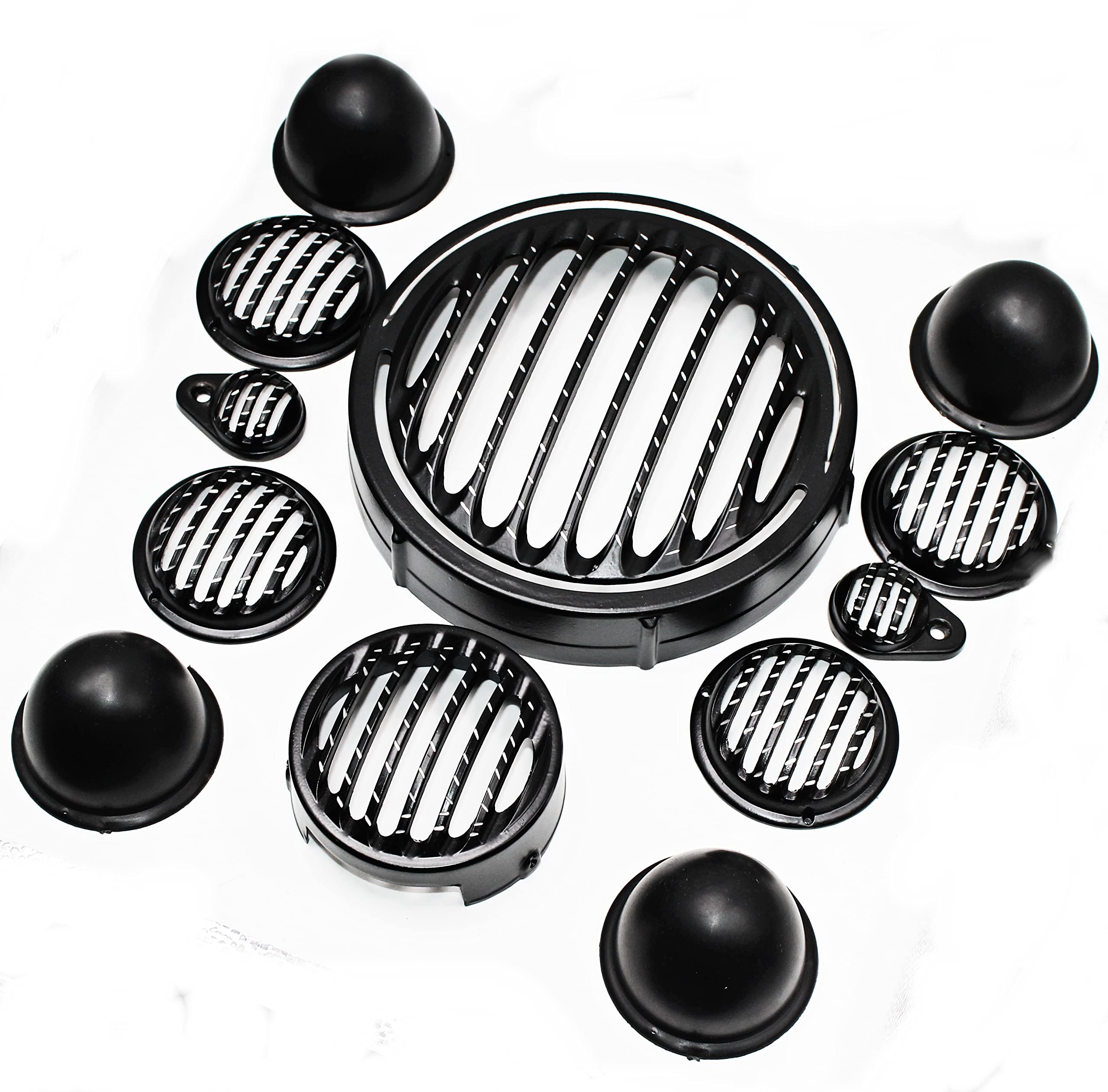 MIKANIX Premium CNC Metal Front Rear Headlight Grill/Jali Cover Set with Tail Lamp, Indicator, Pivot Eyes Cup Compatible With Royal Enfield Classic Reborn 350