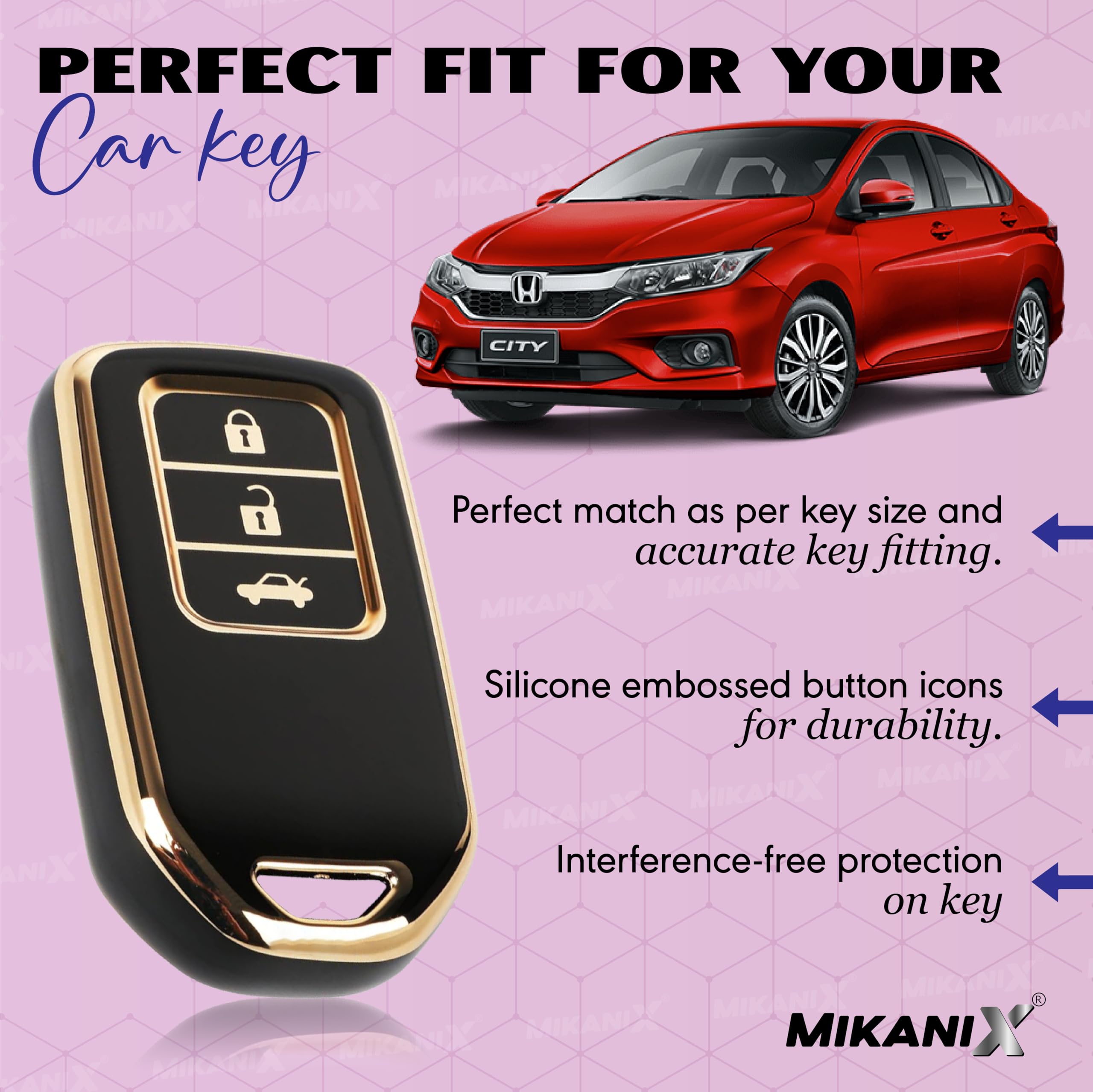 OBEROI'S TRADERS Premium Key Cover Compatible with Hyundai i20, Creta, Venue, Tucson, Alcazar, Verna, Xcent, Aura, Elantra 3-Button Smart Key | Elegant Black & Gold Protective Case Shell