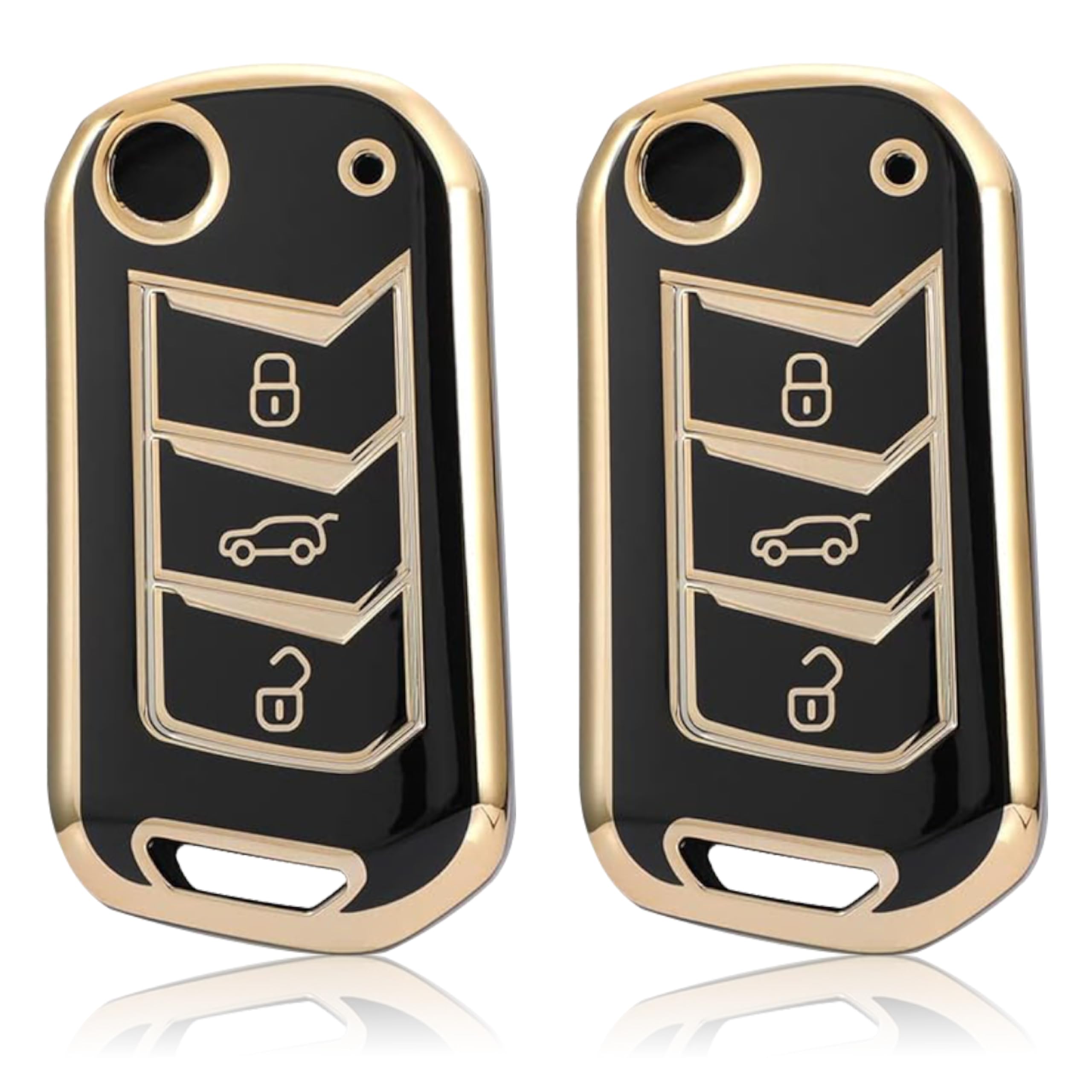 OBEROI'S TRADERS Premium Key Cover Compatible with Skoda Octavia, Laura, Superb, Fabia, Rapid, Polo, Vento, Jetta, Ameo 3-Button Smart Key | Elegant Black & Gold Key Case Shell