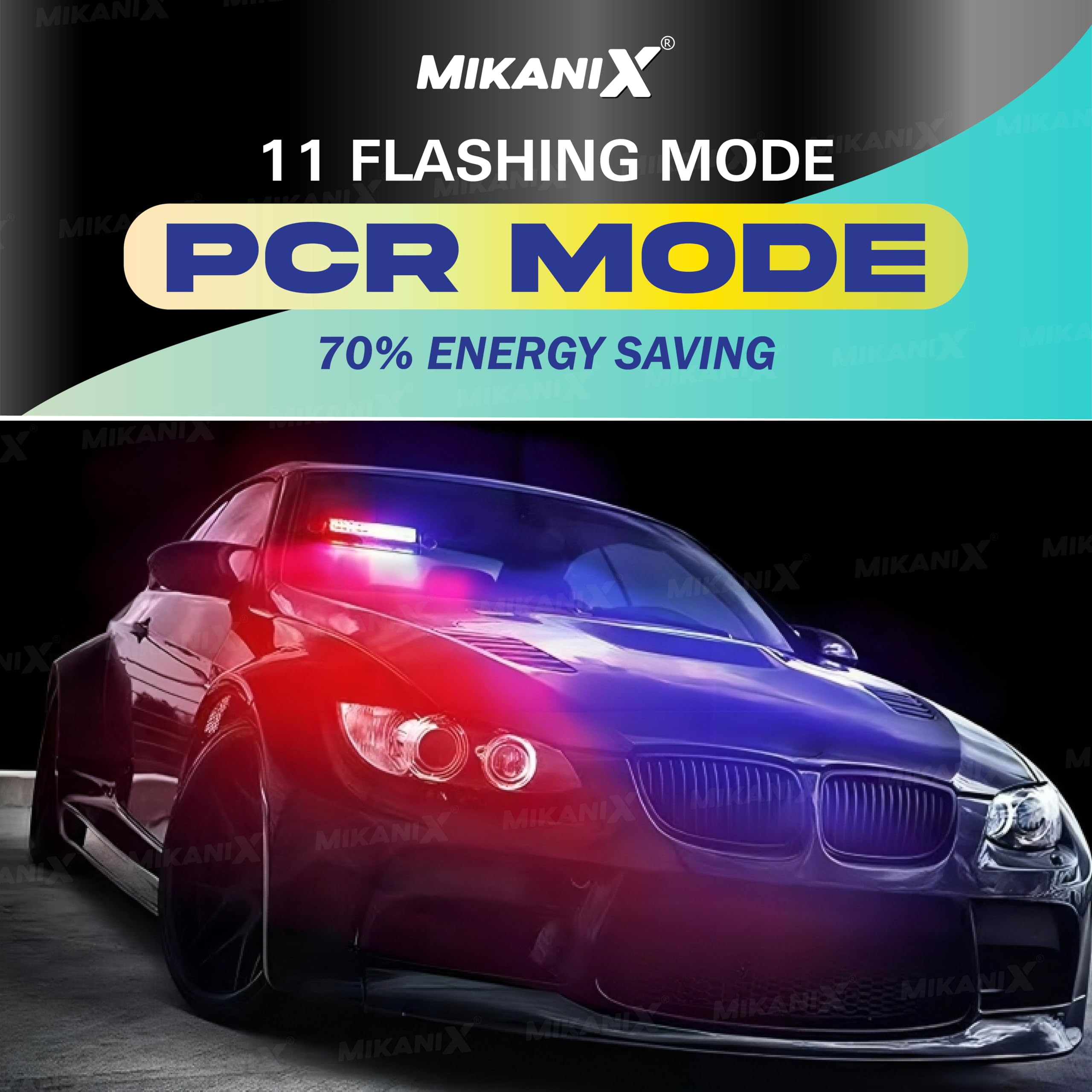 MIKANIX 12 LED Red & Blue Police PCR Strobe Flasher Light With 11 Flashing Mode | Warning & Emergency Lamp Light for All Cars