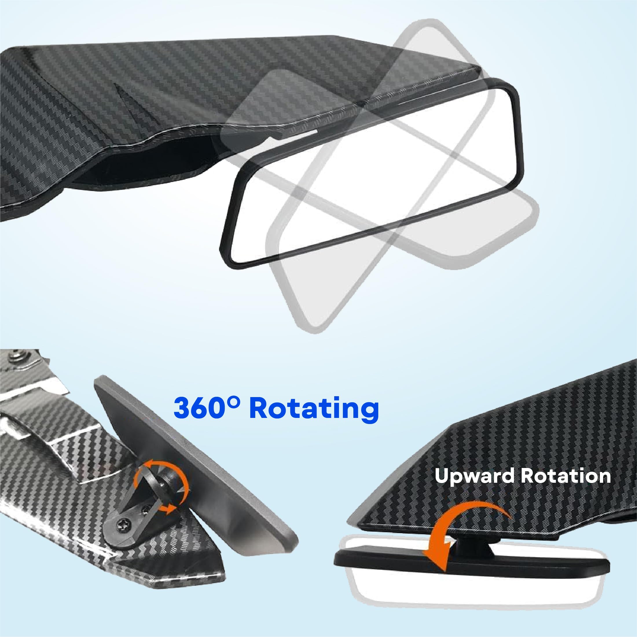 MIKANIX Premium H2 Style Rear View Mirror for Fairing Bikes | Carbon Fiber Finish | Sporty Look Side Mirror for Racing & Sports Bikes | Universal Fit