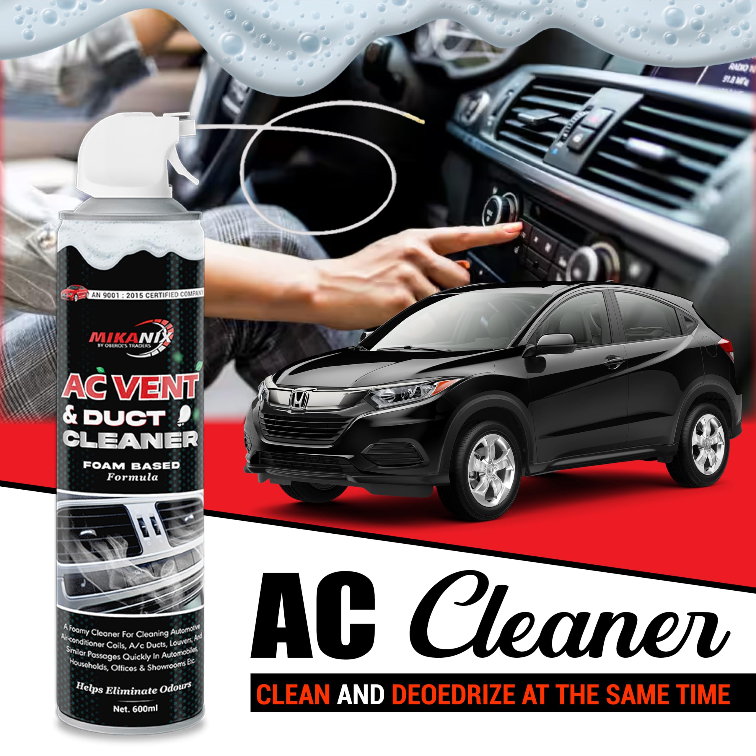 OBEROI'S TRADERS Combo of Car AC Vent & Duct Cleaner Foam Spray with Long No-sal Pipe For Vehicle Interior & Home AC Cleaning (1200) ml