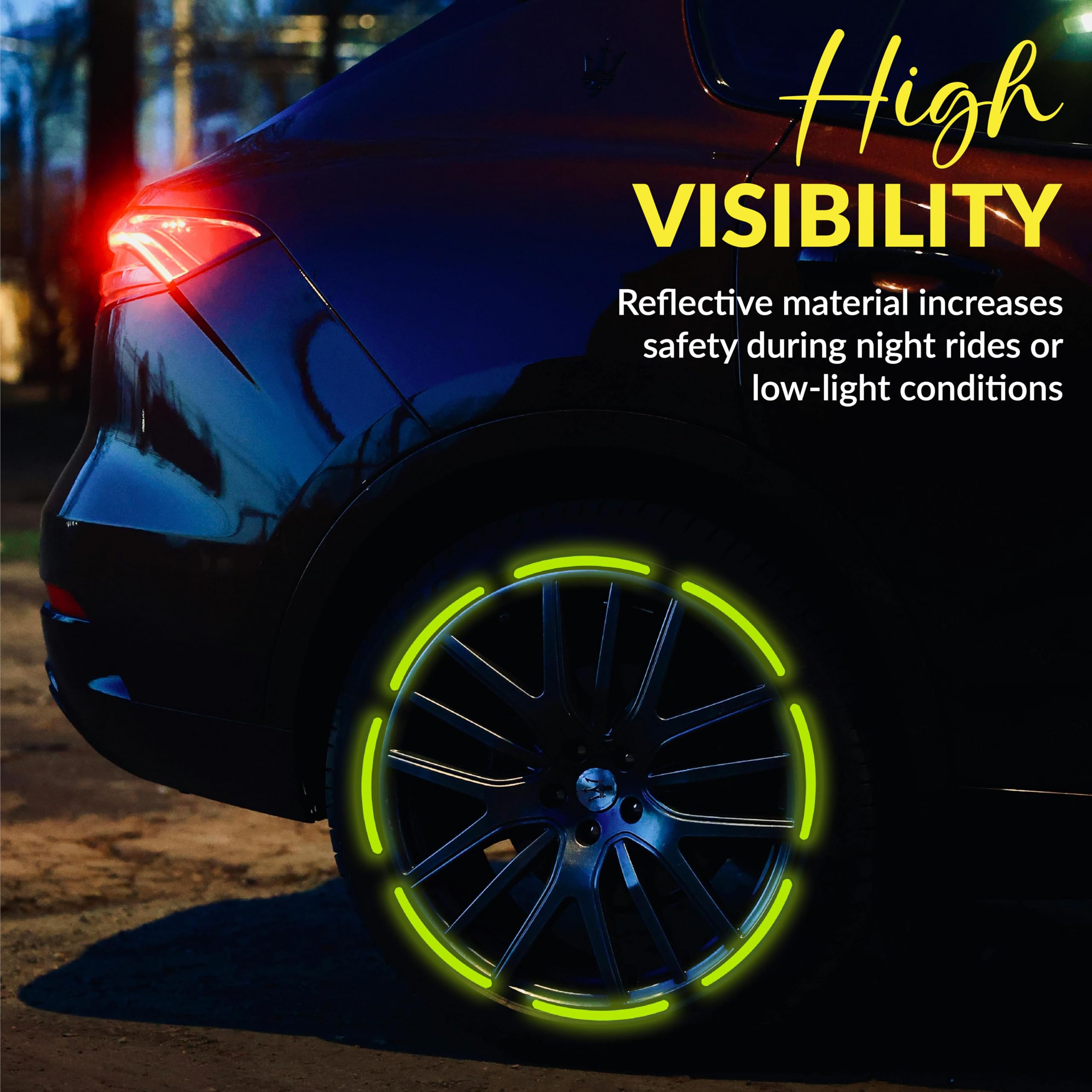 MIKANIX 20pcs Reflective Rim Tape Stickers for Car & Bike Wheels I Multicolor Tyre Strips for Night Visibility Waterproof Glow in Dark Wheel Decals – Universal Fit for Rims, Tyres, Spokes