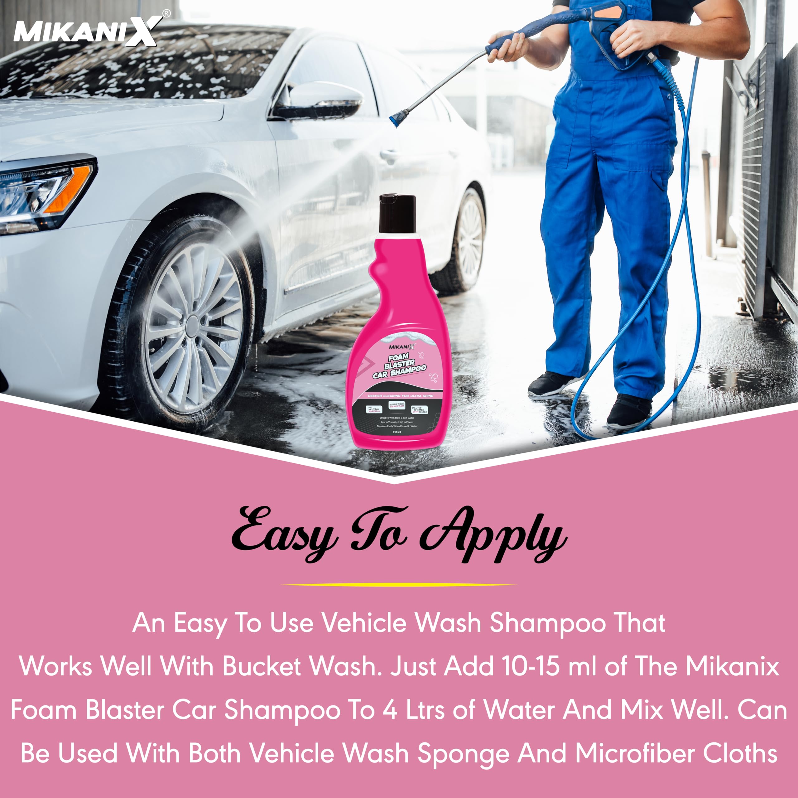 ‎OBEROI'S TRADERS Microfiber Cloth Wash Mitt Glove & Foam Blaster Car Wash Shampoo | Concentrate Form With Thick Foam to Remove Dirt & Grime For Car & Bike Exterior Cleaning (Pack of 2)