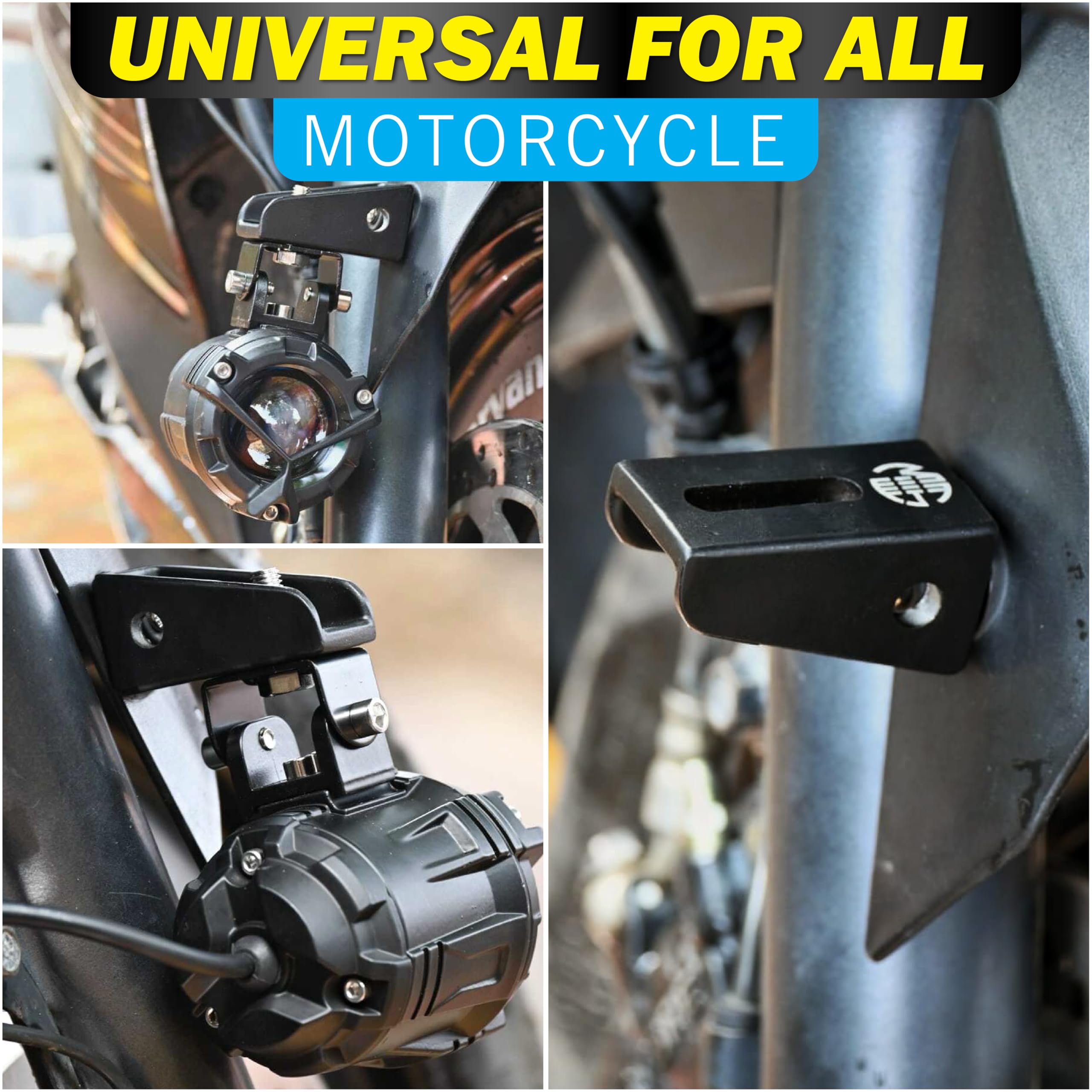 Mikanix Universal Fog Light Mounting Bracket for Bikes & Motorcycles | CNC Aluminum Fog Lamp Holder Clamp | Fit with Bolts & Washers | Strong Black Bracket for Auxiliary Light Mounting