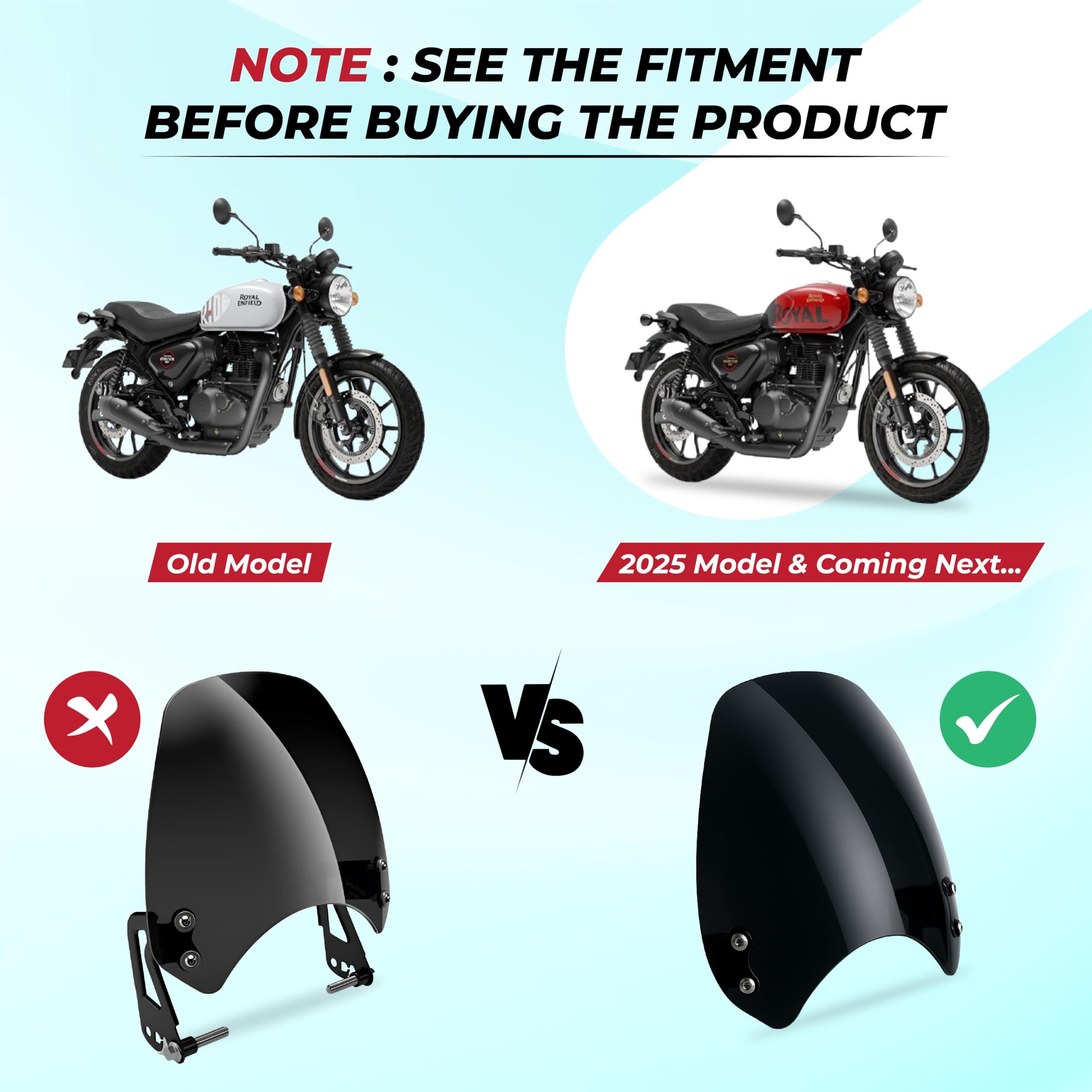 MIKANIX Hunter 350 Visor Glass 2025 Model | Unbreakable Headlight Visor | Bike Windshield Protector & Wind Deflector | Motorcycle Front Fairing Kit I Black