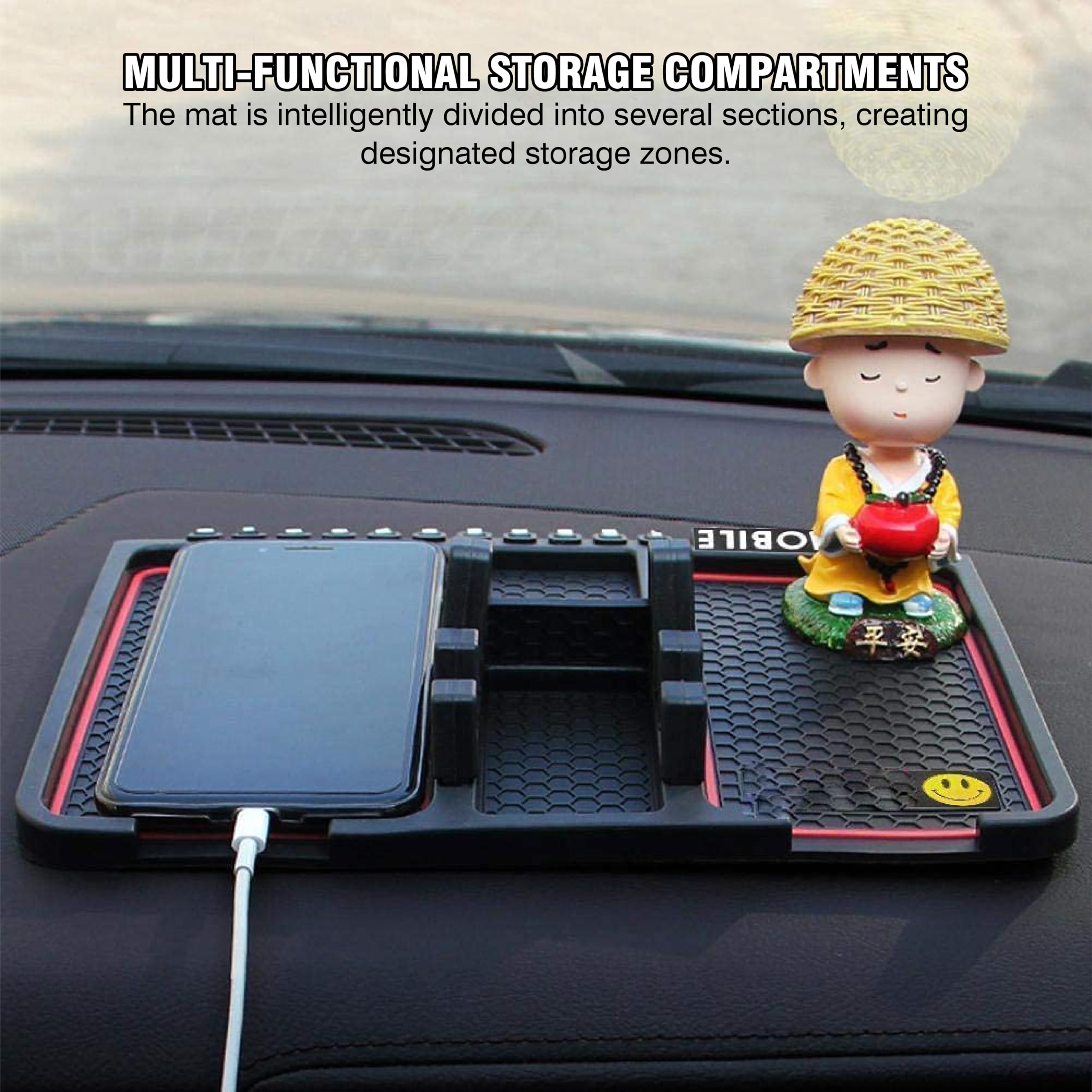 MIKANIX Anti-Slip Car Dashboard Mat with Mobile Holder & Number Display | Silicone Non-Slip Phone Pad | Universal Dashboard Accessories for Car | Mobile Stand with Number Plate Stickers