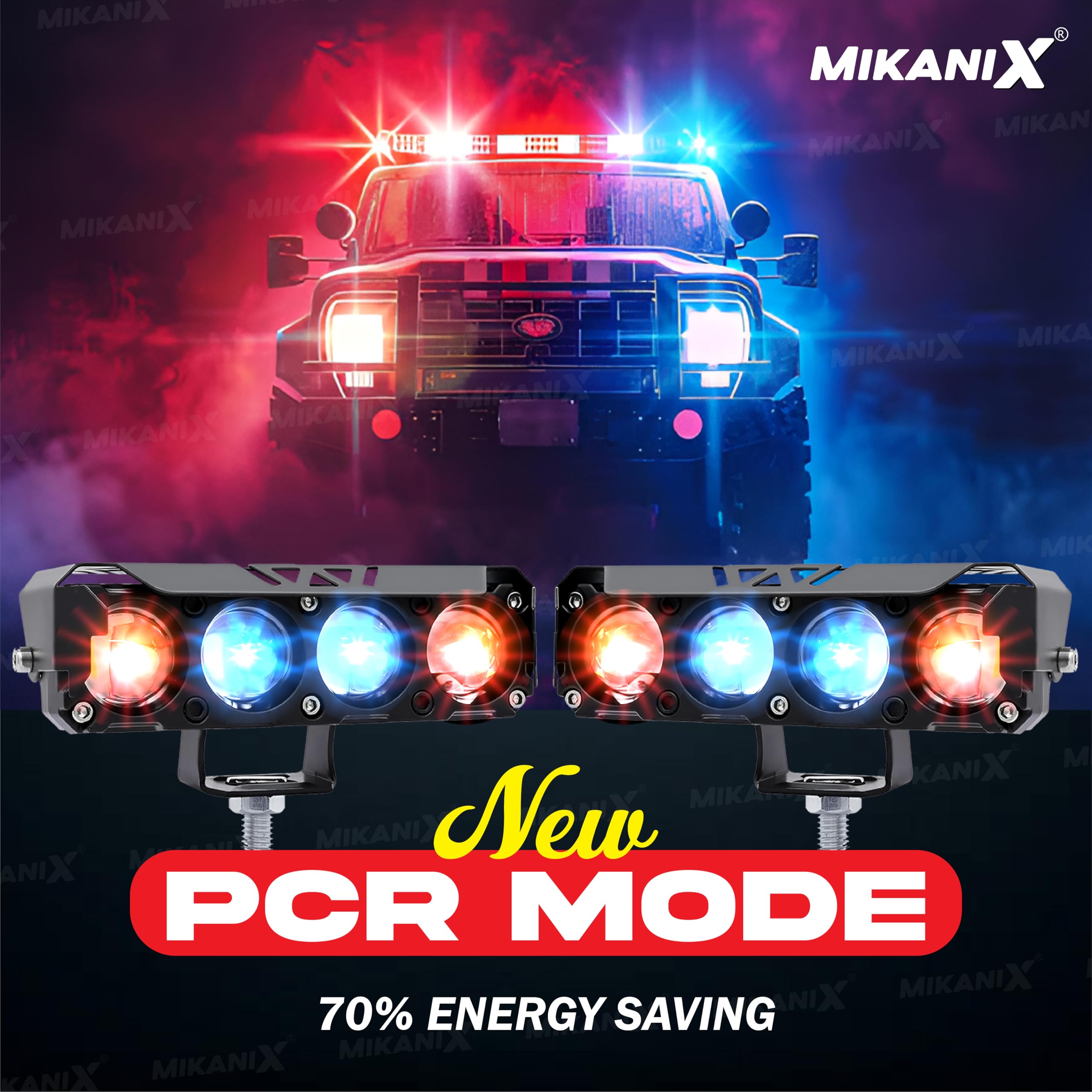 MIKANIX 1 YEAR WARRANTY Super Bright 4 LED Fog Light I 5 Mode Changing Light With Flashing & PCR Mode I High/Low Beam I Aluminium Body Universal Fit for Motercycle & Car