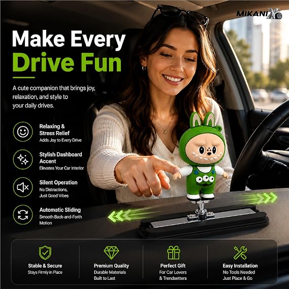 MIKANIX Auto Sliding Car Dashboard Decoration Cute Anime Pooh Character Moving Ornament Interior Accessory