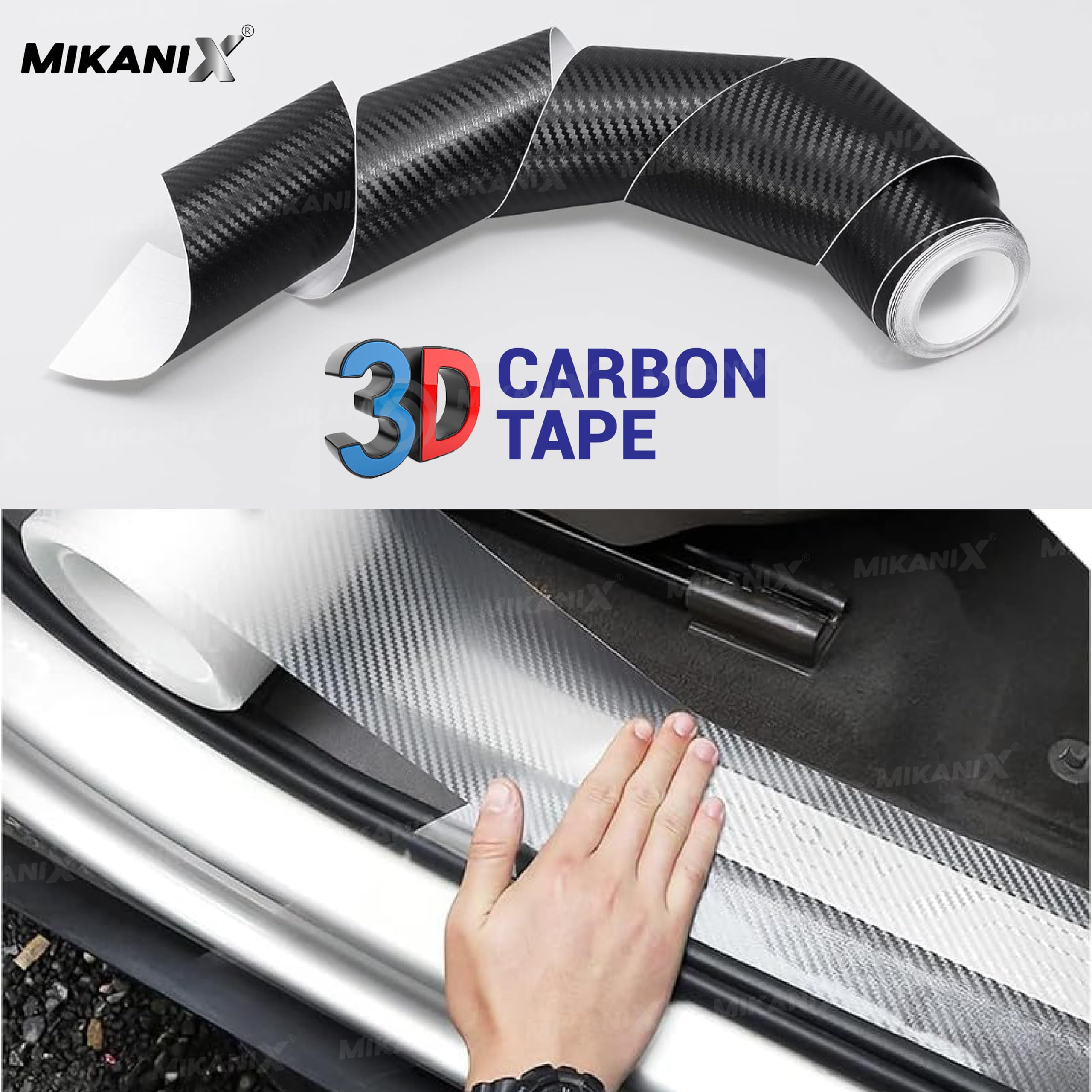 MIKANIX Carbon Fibre High Gloss Anti Scratch Strips Protection Tape, Film Tape Car Door Edge Guard Sticker Universal Car Door, Bumper Protector Strip