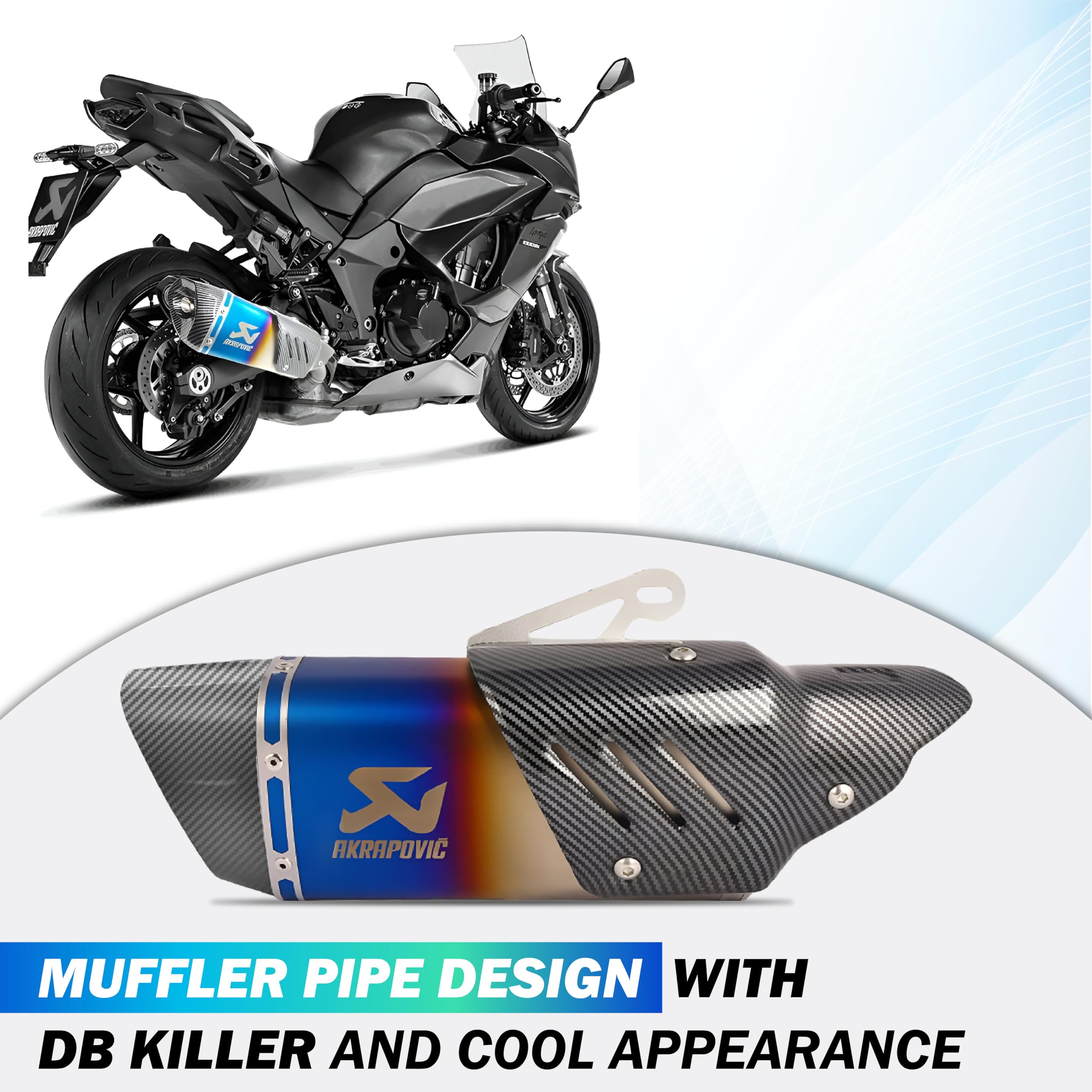 Mikanix Universal Akrapovic Racing Sports Silencer/Exhaust Muffler Pipe with Carbon Fiber Plate Slip-on Exhaust System for Motorcycle and Scooties