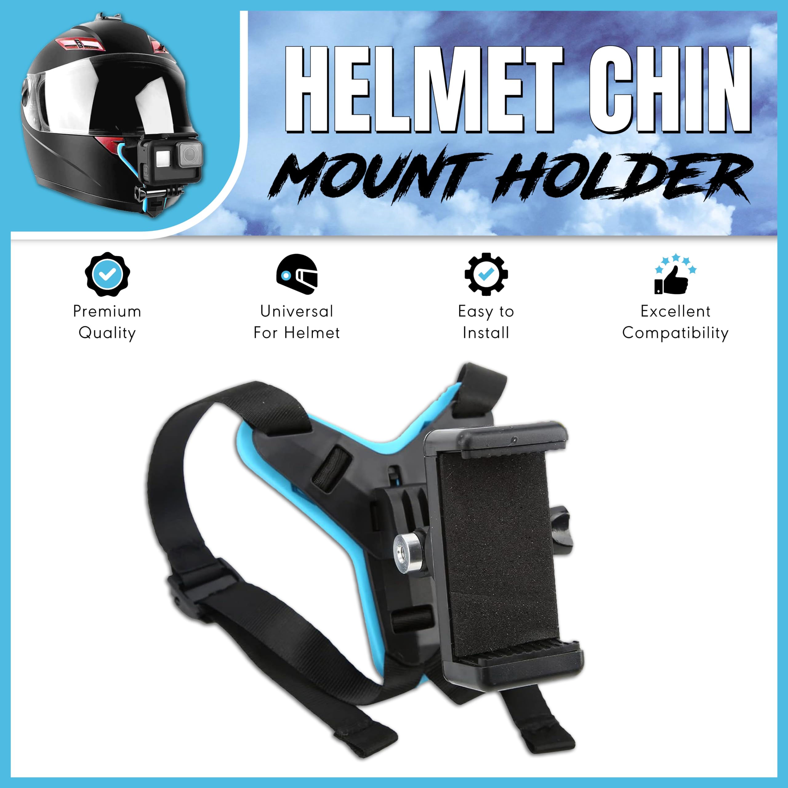 Mikanix Helmet Strap Camera Mount | Chin Mount | Jaw Clamp | Mobile Phone & Camera Holder Accessories Kit for All Smartphones, Go pro & Other Action Cameras