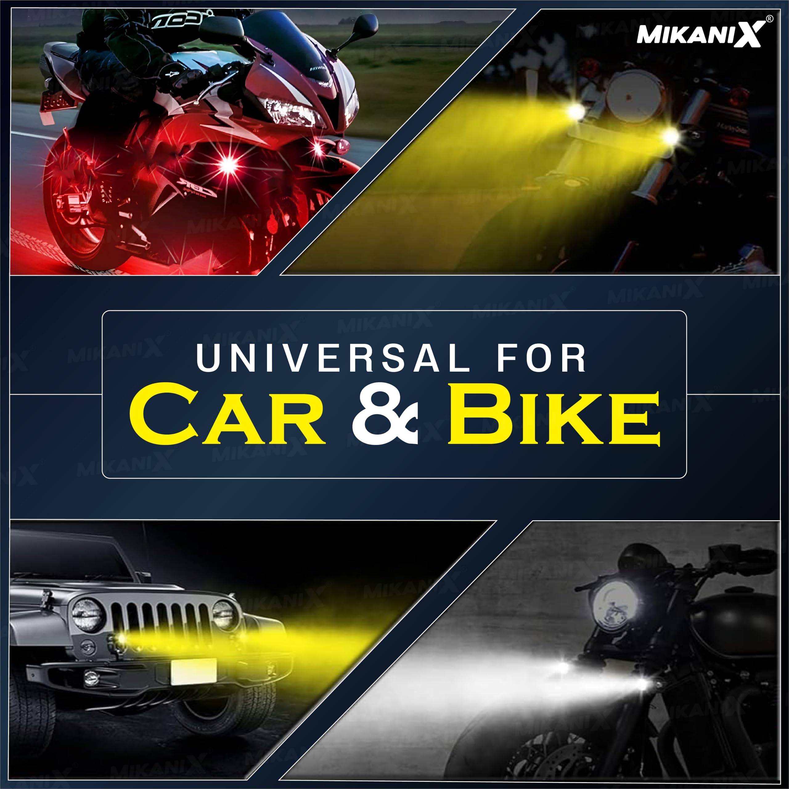 MIKANIX LED Fog Light Lamp | Projector Lens Spotlight | High & Low Beam | White, Yellow & Red Devil Light With On/Off Switch For All Motorbike, Cars, SUV, ATV