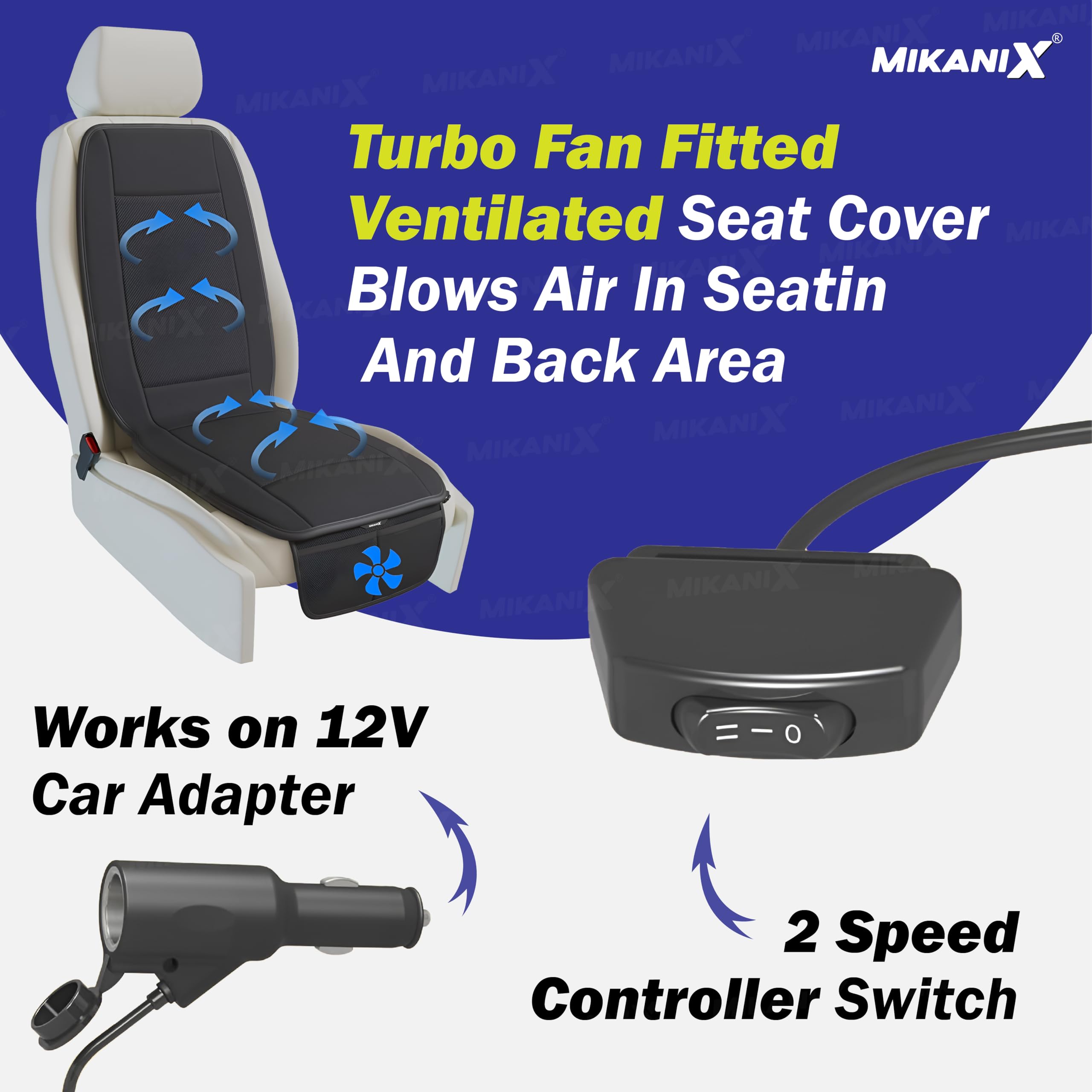 OBEROI'S TRADERS Ventilated Car Seat Cooling Cushion with 10 Fans and 3-Speed Control I Breathable Fabric and Leatherette