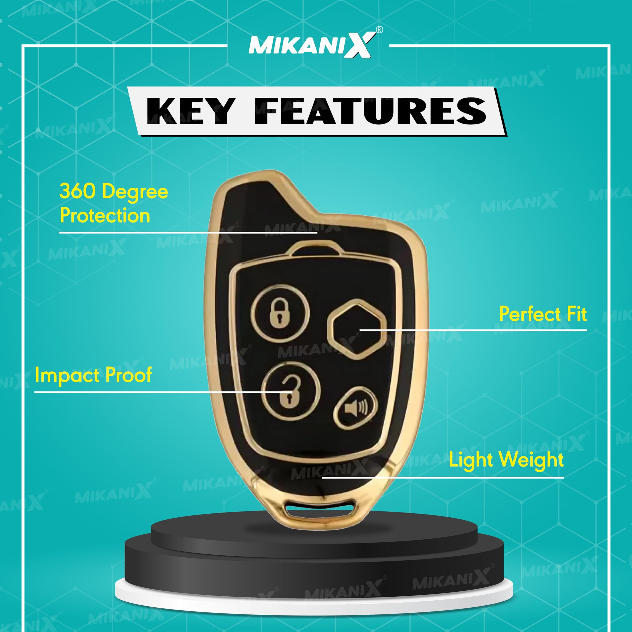 OBEROI'S TRADERS Premium Key Cover for Swift, Dzire, Ritz, WagonR, S-Cross, Ertiga, A-Star, Celerio, Ciaz, Baleno, Brezza with Nippon 4-Button Smart Key Cover | Elegant Black & Gold Protective Shell