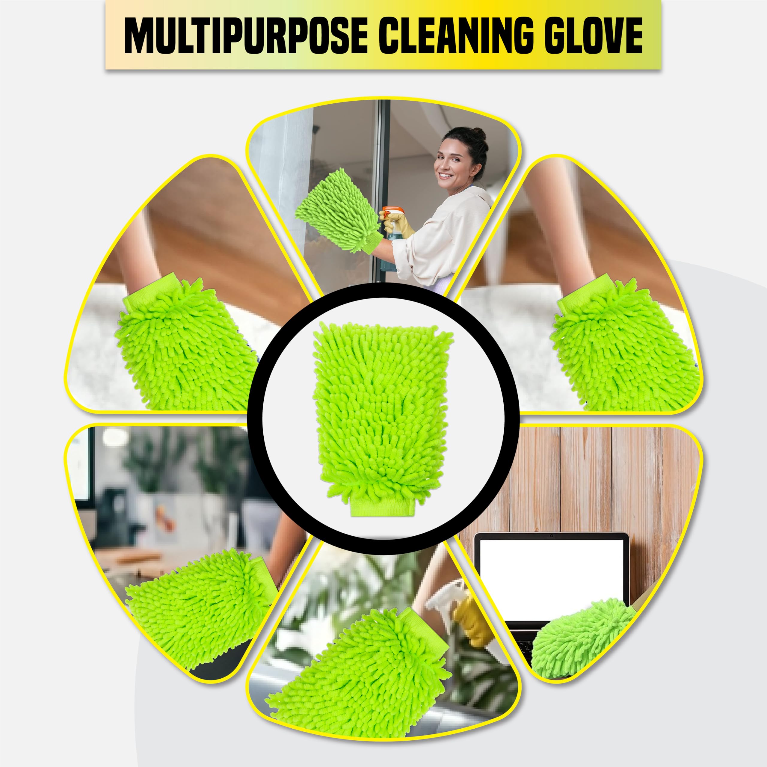 MIKANIX Microfiber Car Cleaning Cloth & Chenille Wash Mitt I Multi-Use, Super Absorbent Perfect Wash for Bike, Auto, Cars I Interior & Exterior Detailing Towel Kit I Lint-Free, Scratch-Free