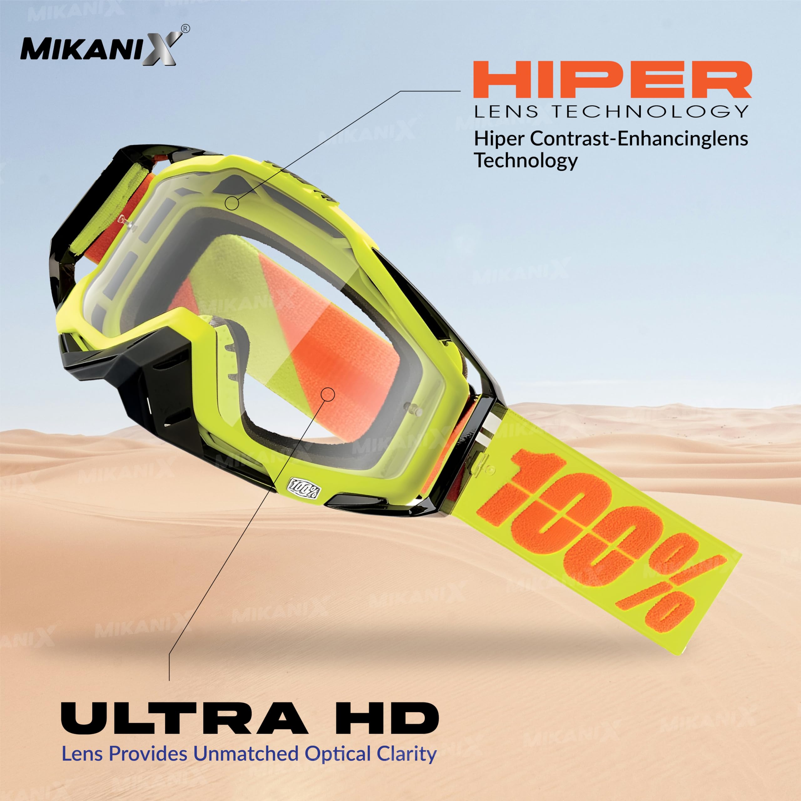 Mikanix Motorcycle Dirt Bike Goggles I ATV Motocross Offroad MX Racing Riding OTG Goggles | Protective Eyewear Safety Glasses for Ski, Snowboarding, Cycling & Outdoor Sports
