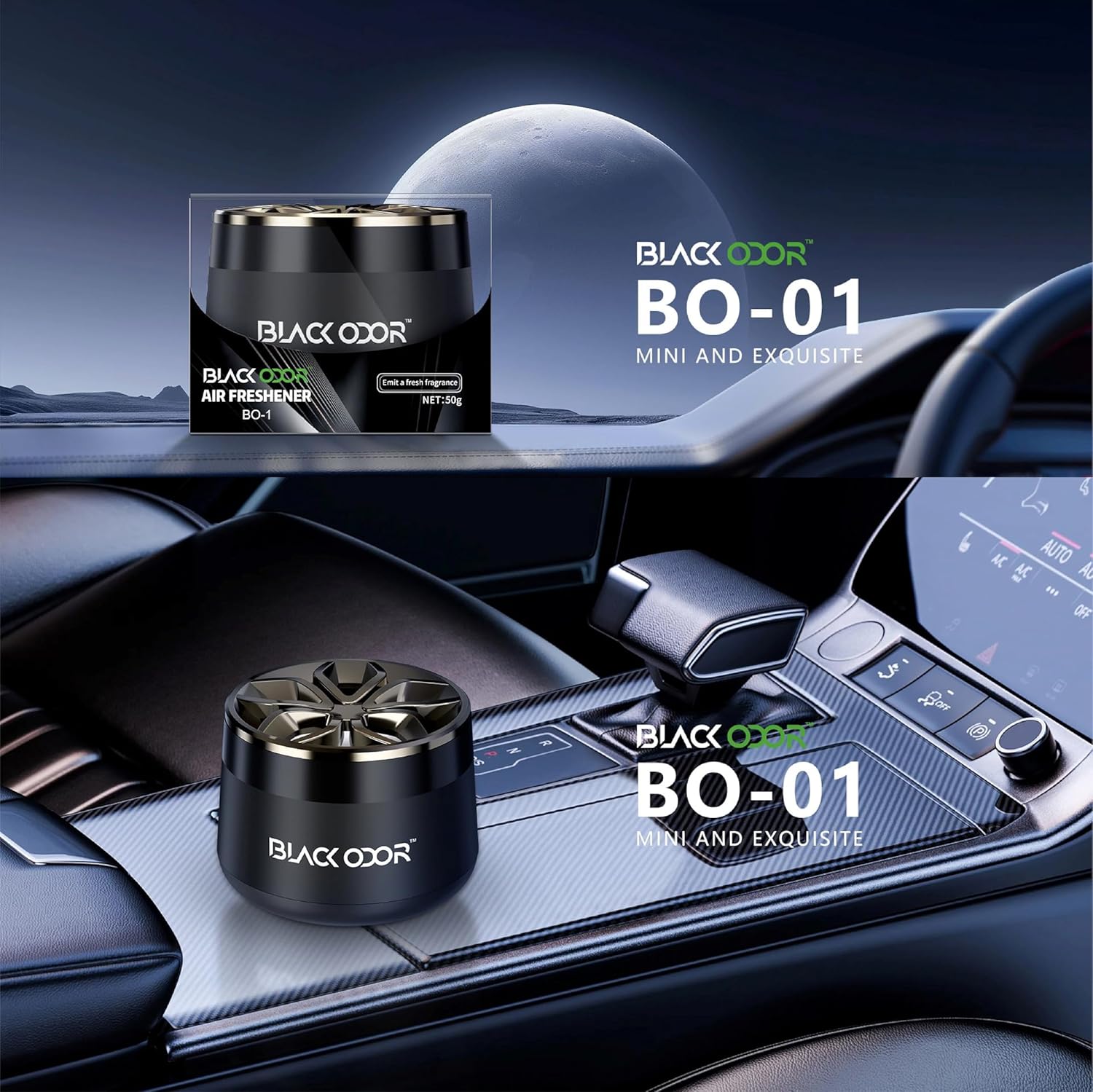 BRXR Black Odor Car Air Freshener | Stylish Design Perfume, Long Lasting Fragrance, Removes Bad Smell, Eco-Friendly Car Aroma Diffuser for Fresh Interior & Premium Scent Experience (BO-1, 50G)