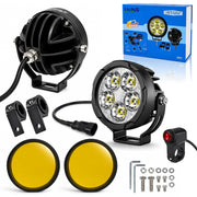 MIKANIX LIUHJG 5 LED Round Fog Light for Cars & Bikes | Waterproof 60W Driving Spotlight Kit with Yellow Caps