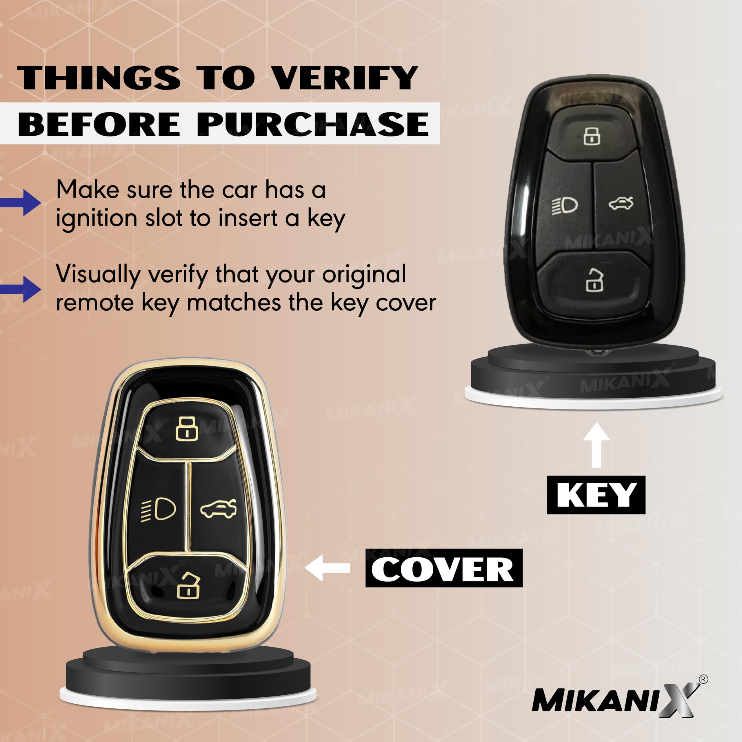 OBEROI'S TRADERS Premium Key Cover Compatible with Nexon | Harrier | Safari | Altroz | Tigor | EV | Punch | Tiago EV Electric 4 Button Smart Key Only | Elegant Black & Gold Protective Case