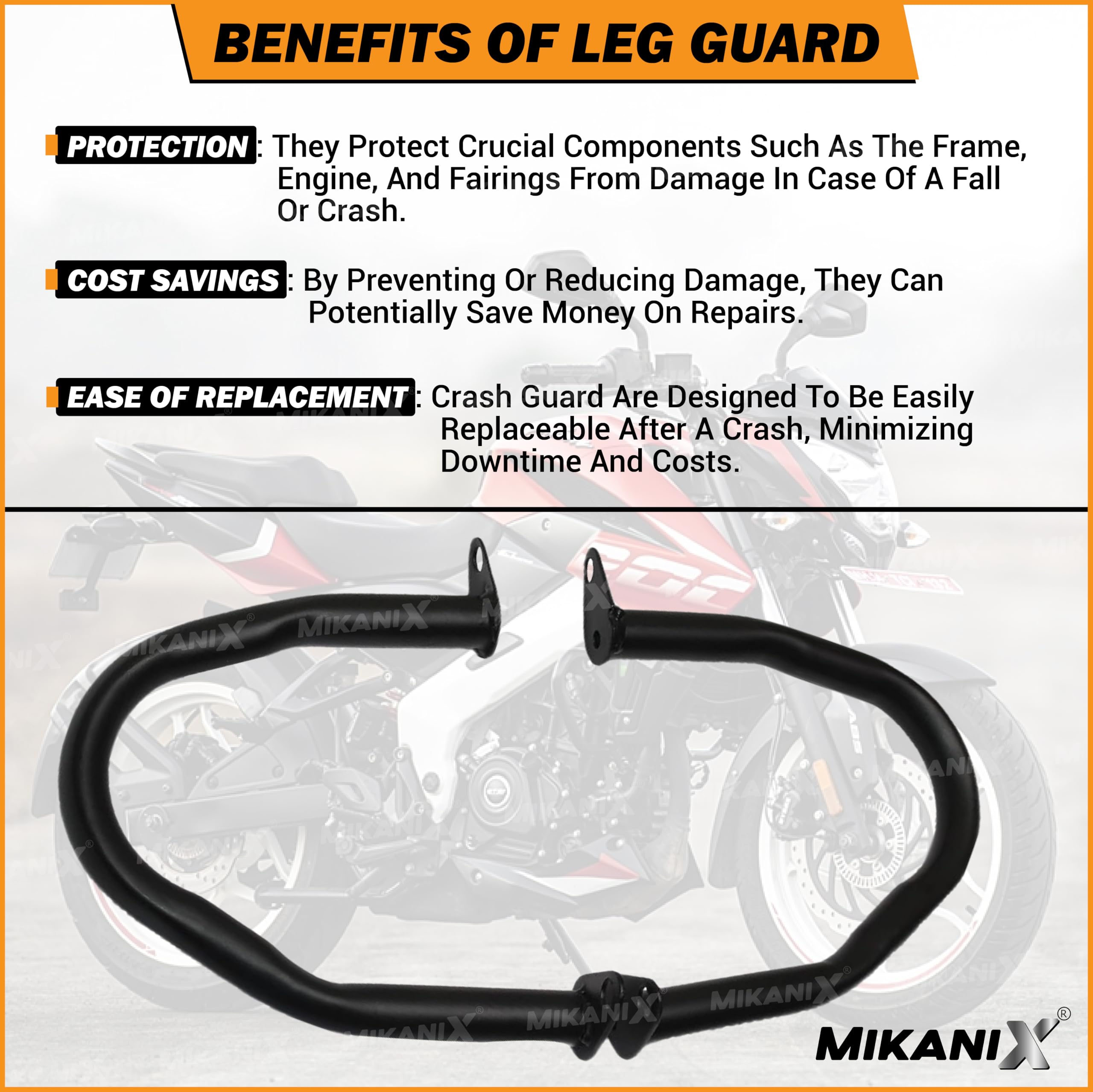 MIKANIX Pulsar NS 160/200 Heavy Duty Bike Leg Guard Bike Crash Guard