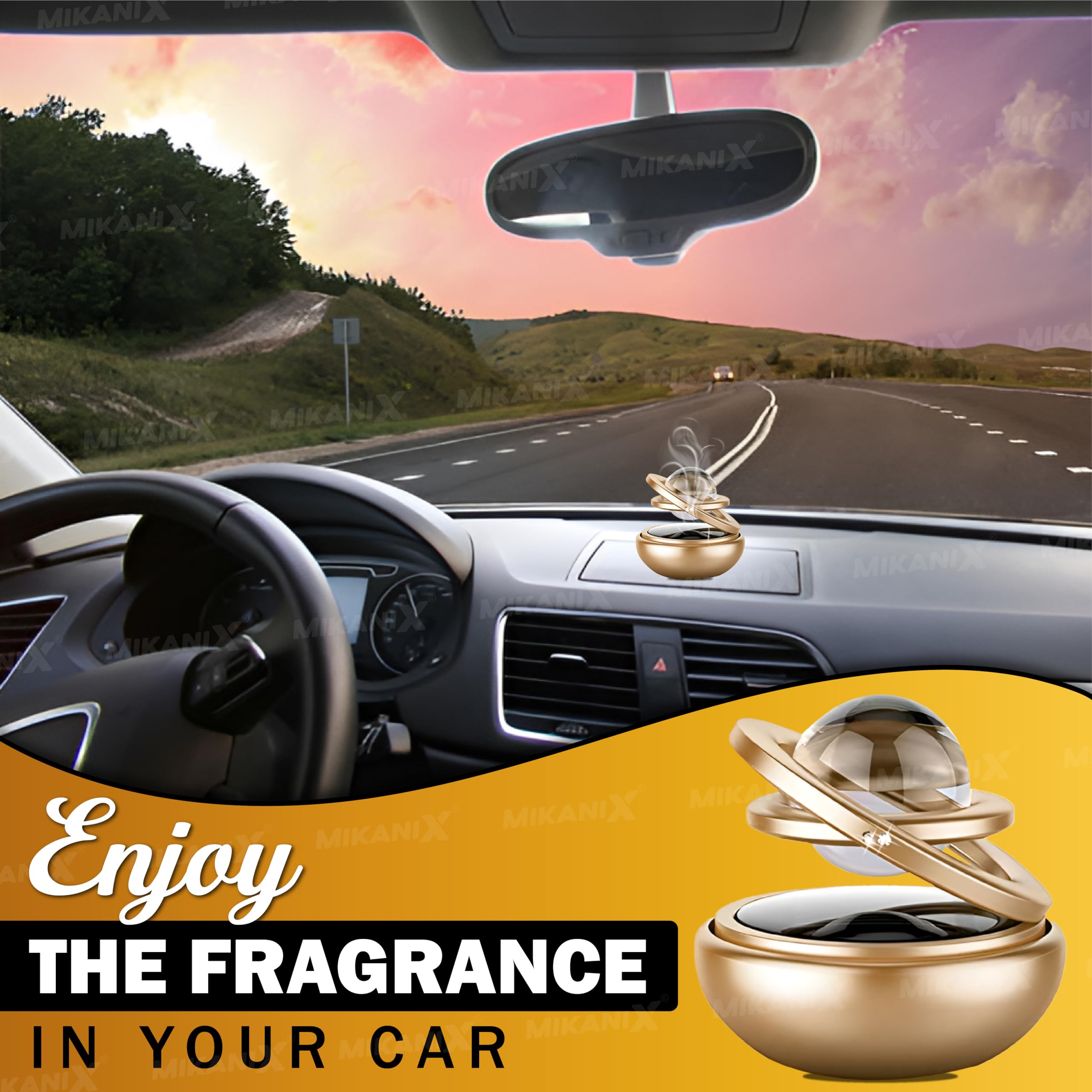 OBEROI’S TRADERS Solar Energy Rotating Car Dashboard Air Freshener/Perfume Diffuser/Dispenser | Alloy Body & Crystal Design With Perfume liquid For Car Interior & Home Air Freshener