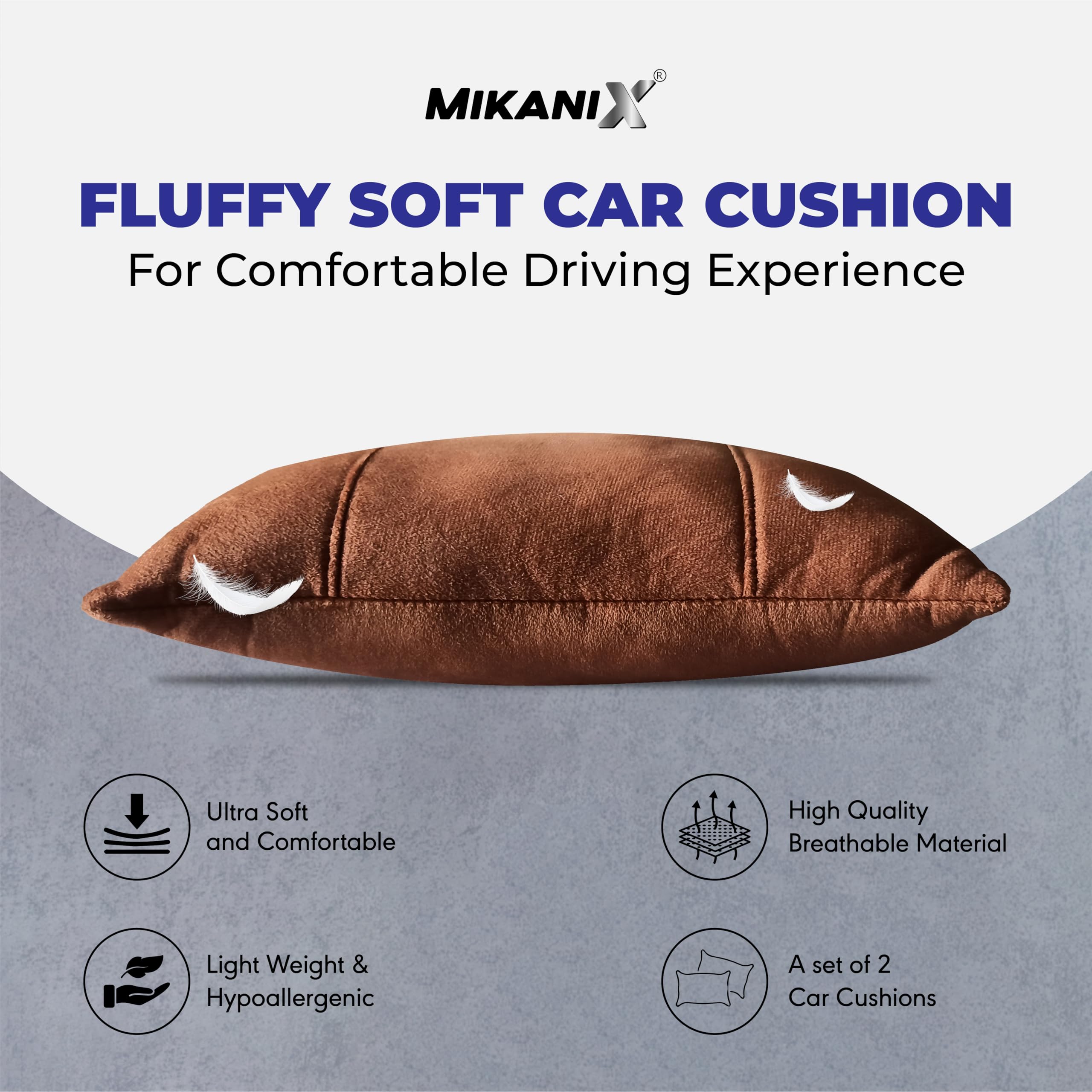 MIKANIX Car Headrest Pillow | Polyfill Fiber Cotton Neck/Head Support Cushion | Ergonomic Travel Headrest | Comfortable Car Seat Pillow | Breathable Soft Cover | Universal Fit (4 Brown)