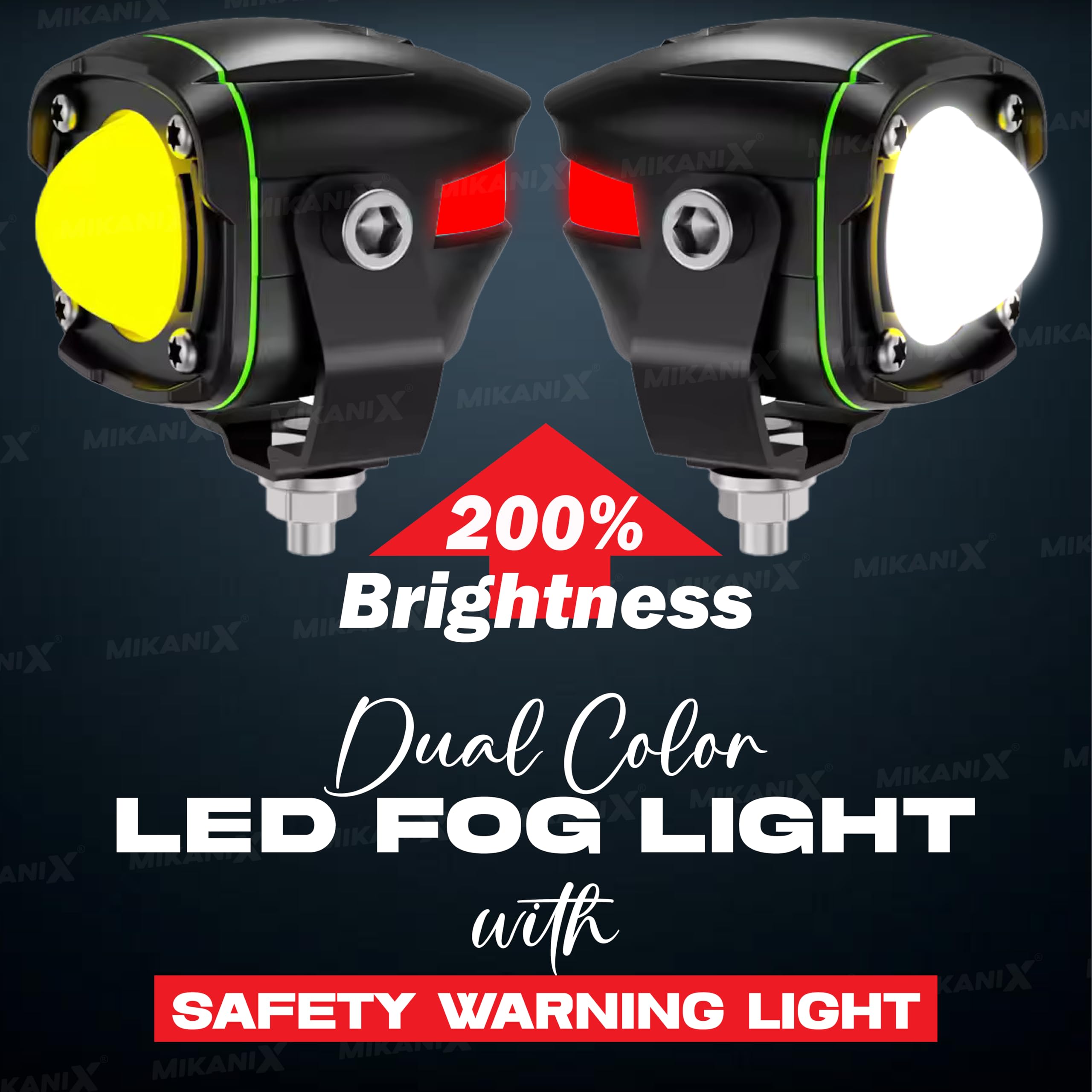 MIKANIX Super Bright LED Fog Light Lamp | Spot Light With Dual Color White/Yellow | High & Low Beam For Car, Bike, Scooty & ATVs