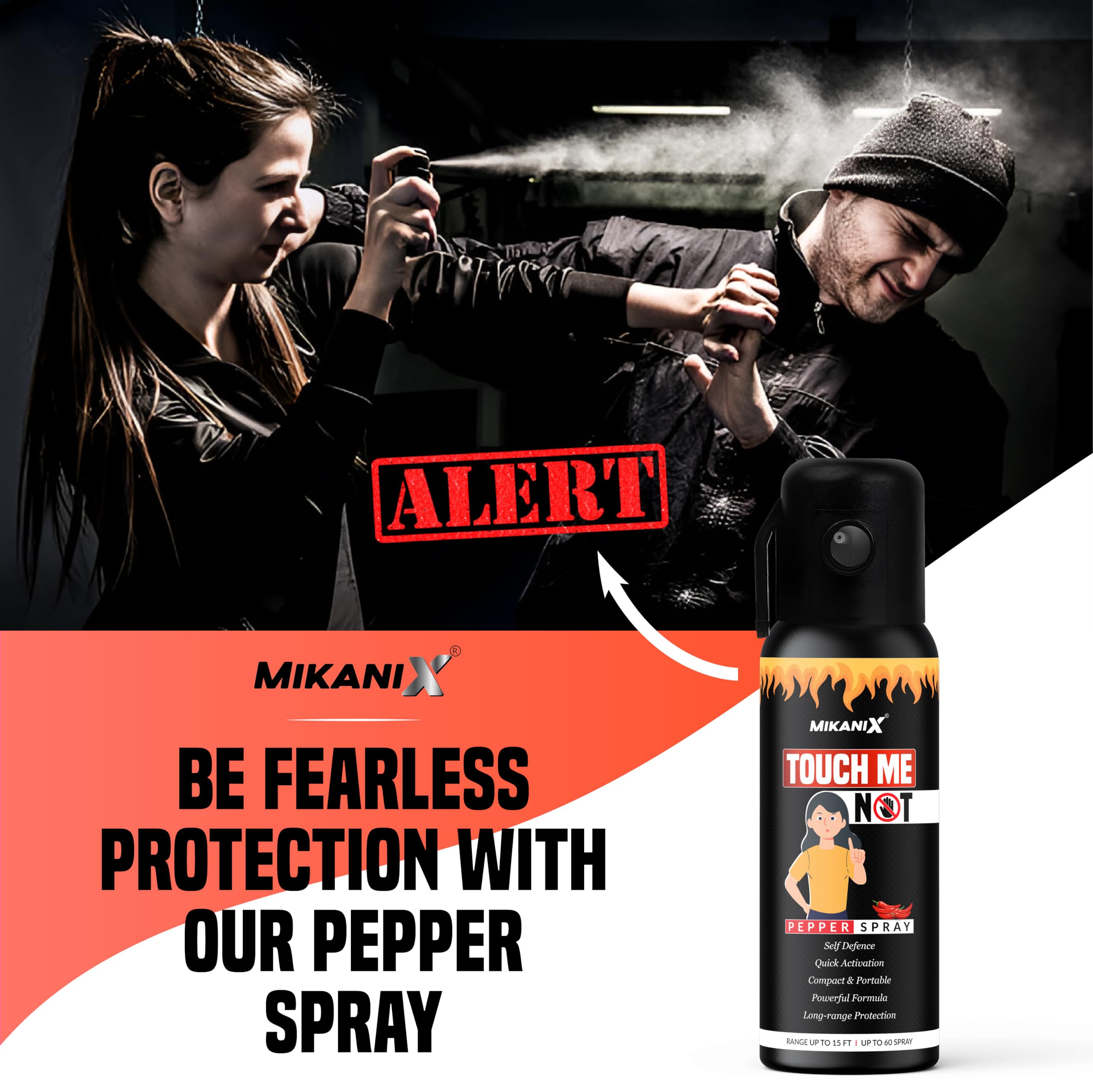 MIKANIX Touch Me Not Self Defence Pepper Spray | Personal Defense Equipment for Women Safety Combo Each