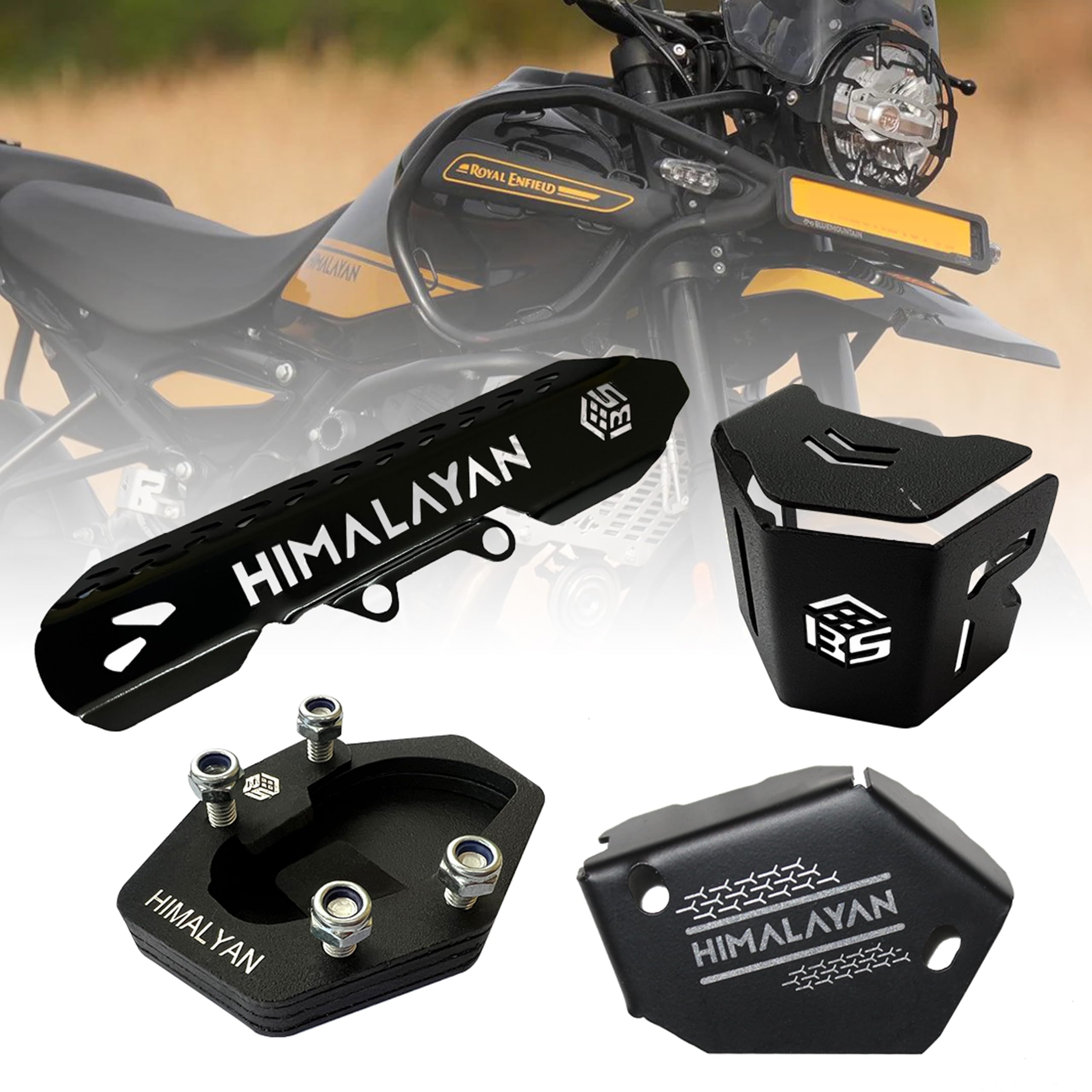 MIKANIX Combo For Himalayan 450 Bike Complete Black Accessories Combo kit | Front Oil Cap Reservoir | Rear Oil Container Guard | Side Stand & Master Cylinder Guard