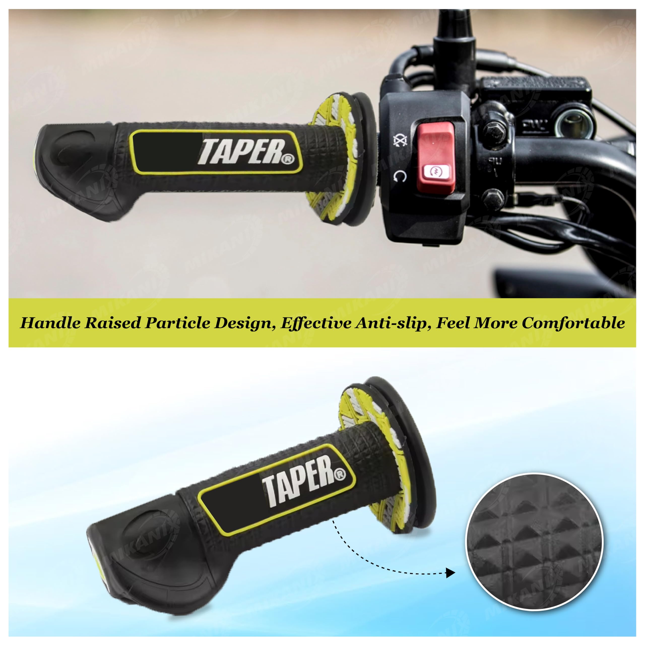 OBEROI'S TRADERS Universal Bike Handlebar Grip Cover with Palm Rest | Non-Slip Rubber Accelerator Grip for Motorcycles, Scooters, Scooty | Dotted Design for Better Control & Comfort (Yellow)