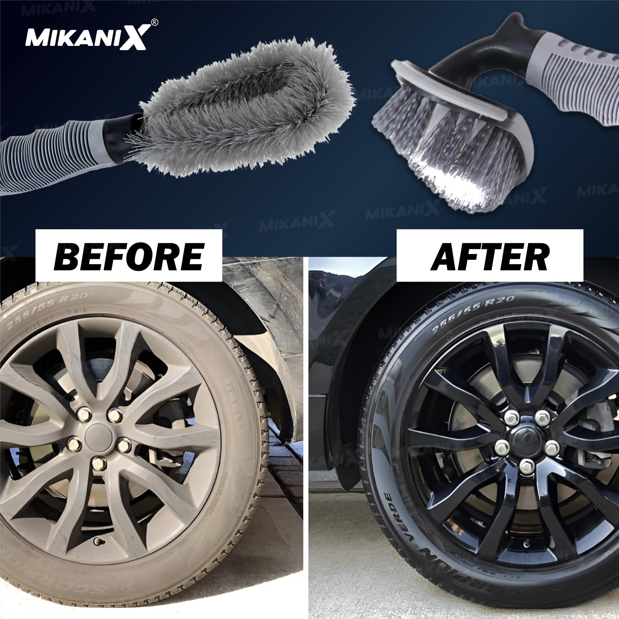 OBEROI'S TRADERS Premium Combo of Car Detailing Brush Set I Heavy-Duty Tire Scrubber & Soft Wheel Cleaning Brush with Ergonomic Non-Slip Handles for Auto Care