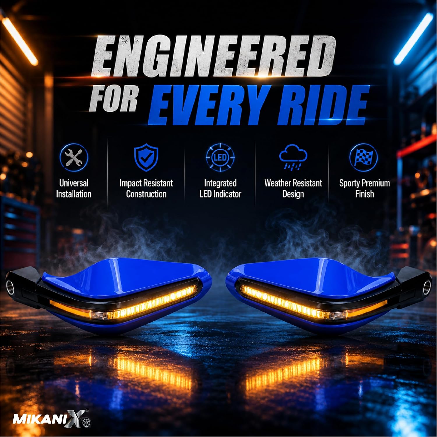 MIKANIX Universal Motorcycle Hand Guard with DRL LED Light | Brake & Clutch Lever Protector | Wind Deflector Hand Guard for All Bikes & Motorcycles