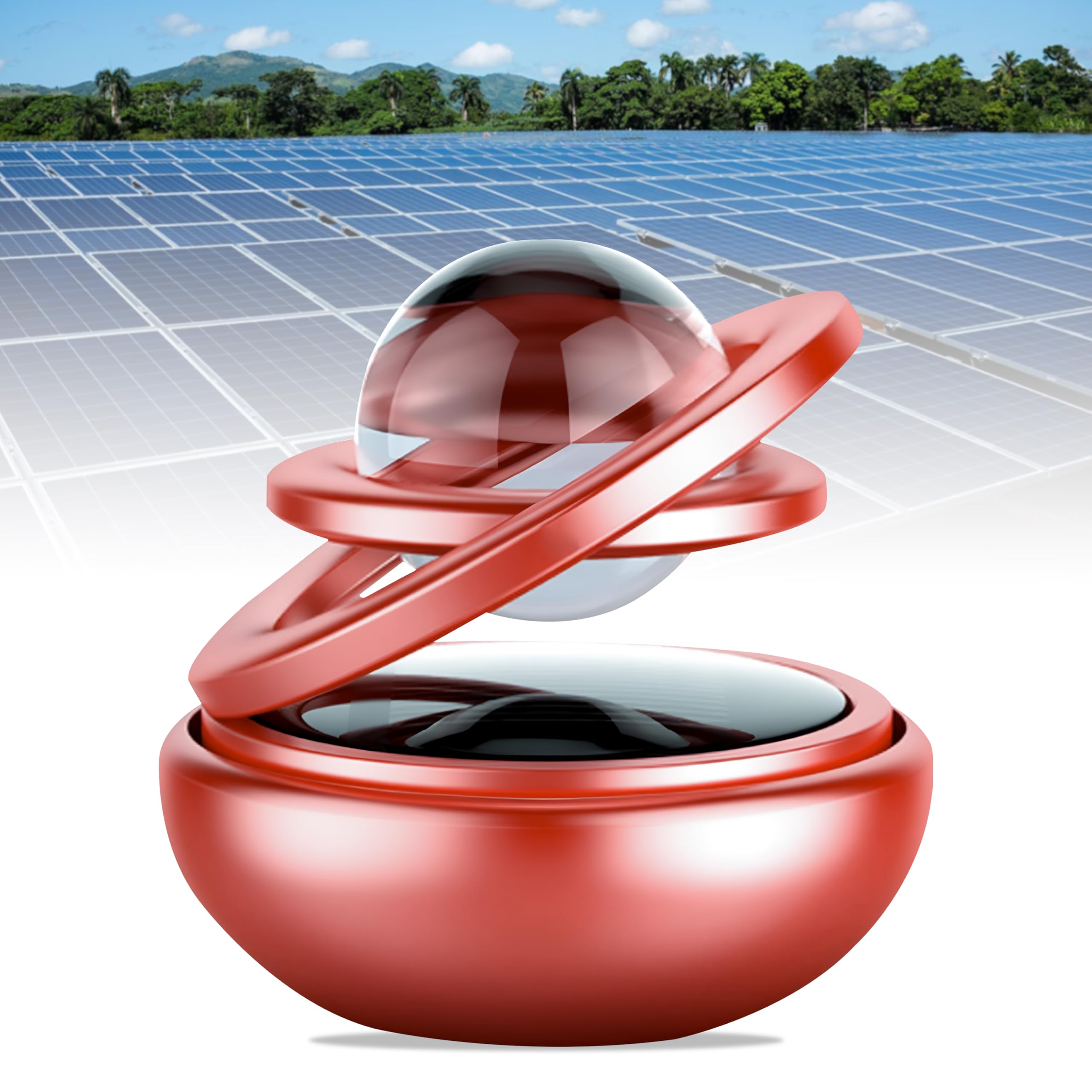 Mikanix Solar Energy Rotating Car Dashboard Air Freshener/Perfume Diffuser/Dispenser | Alloy Body & Crystal Design With Perfume Liquid For Car Interior & Home Air Freshener (Red), Pack Of 1
