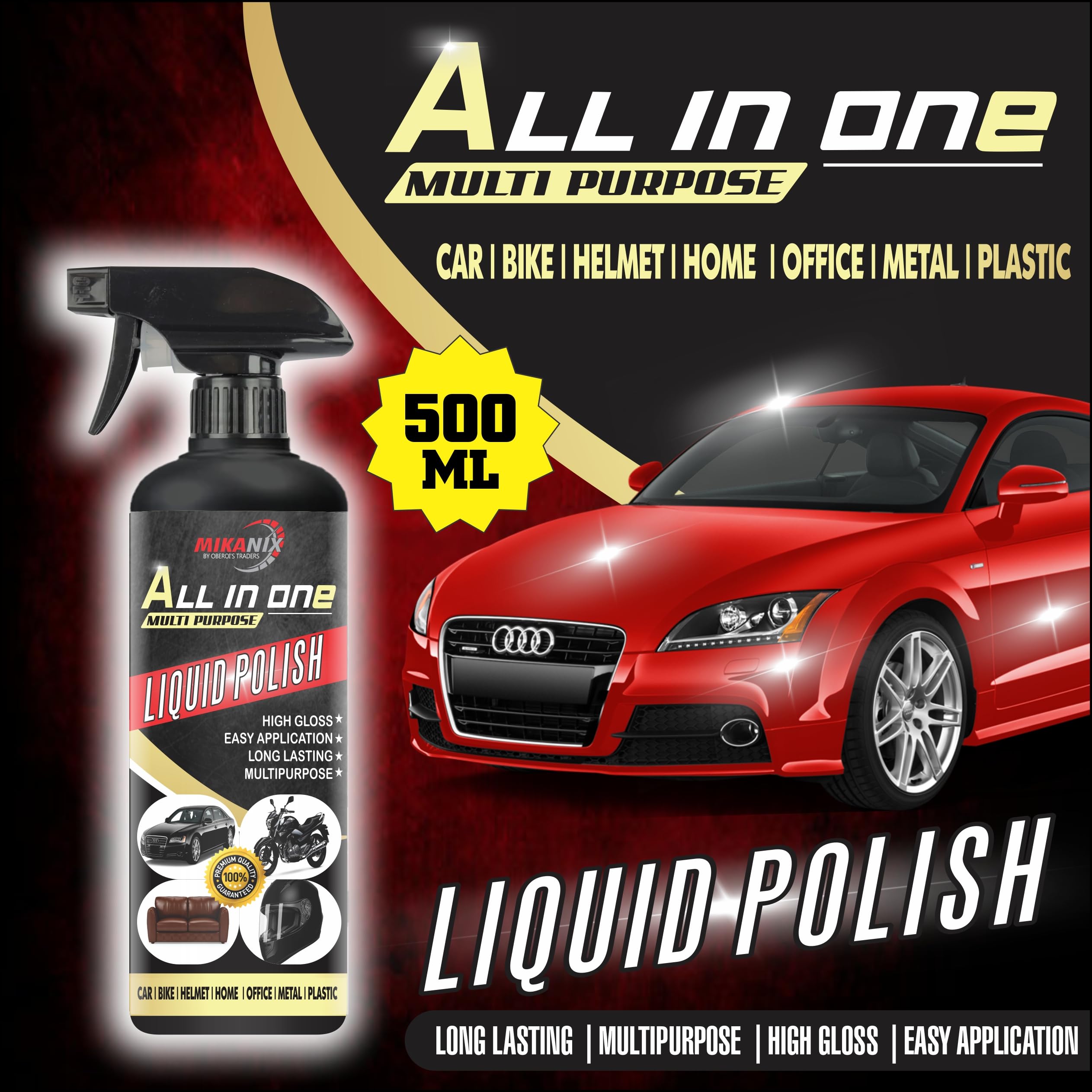 OBEROI'S TRADERS Combo of Chain Lubricant + Chain Cleaner + Bike & Car Polish With Cleaning Brush Cleans | Shines & Protects Chain | Car Dashboard Interior & Exterior Cleaning (1500 ml)