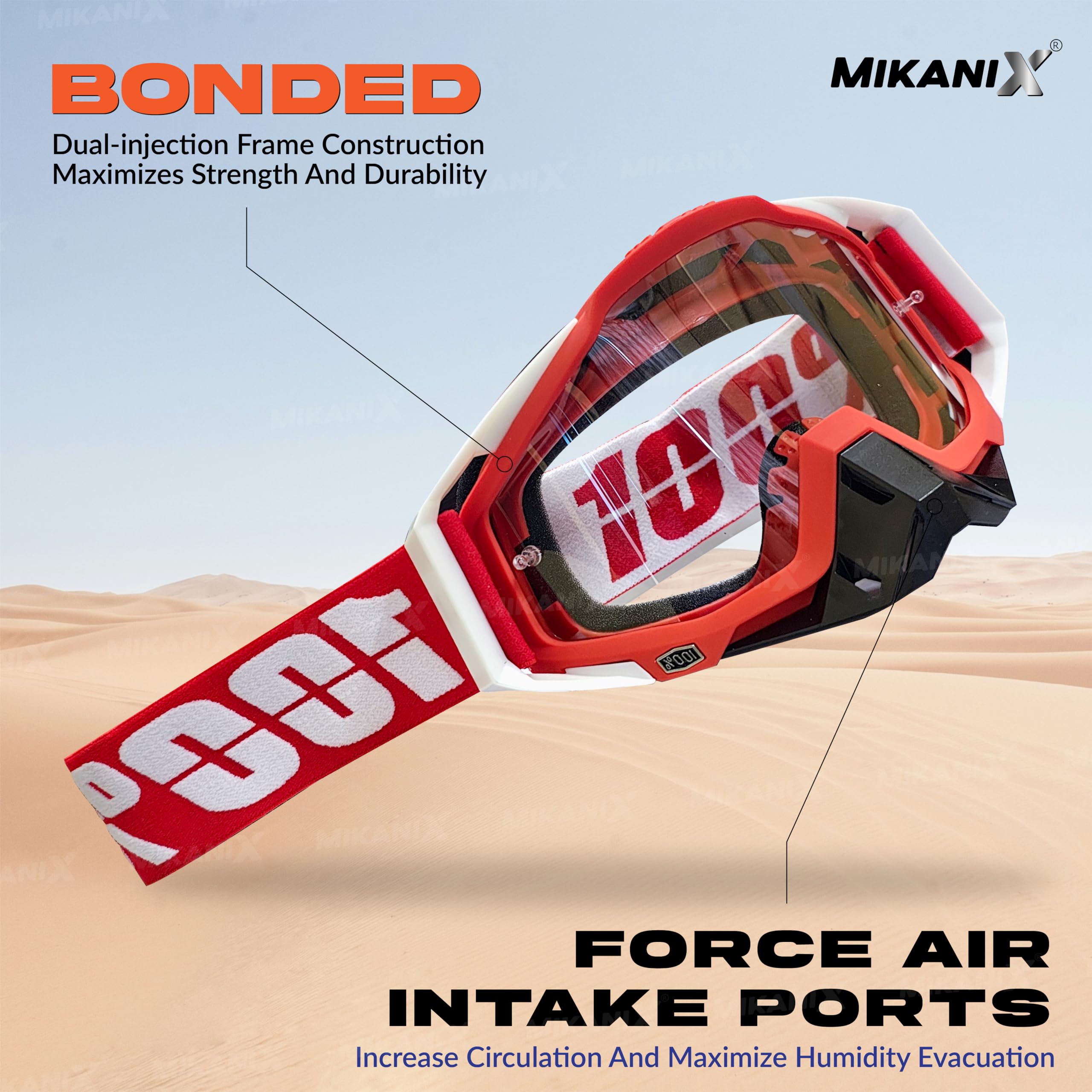 Mikanix Motorcycle Dirt Bike Goggles I ATV Motocross Offroad MX Racing Riding OTG Goggles | Protective Eyewear Safety Glasses for Ski, Snowboarding, Cycling & Outdoor Sports