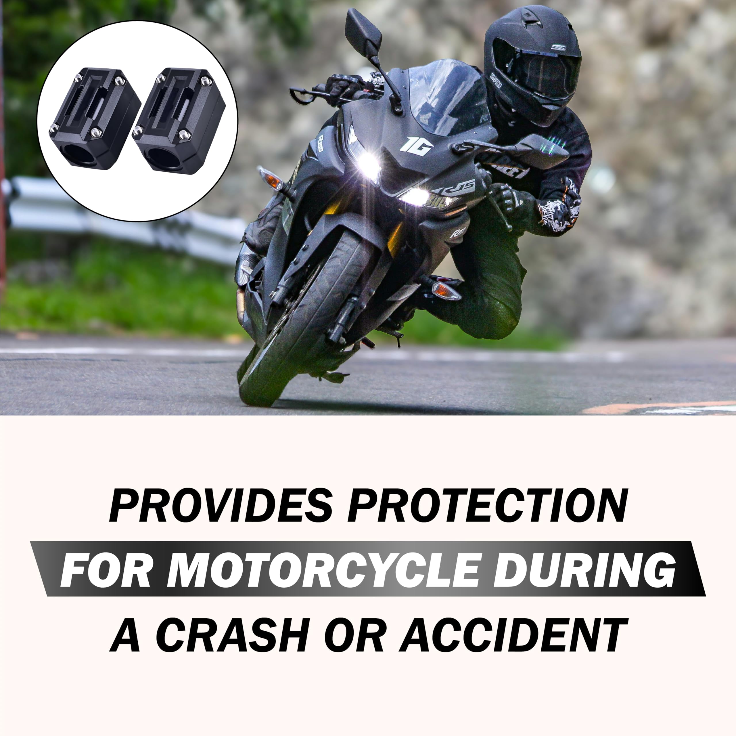 MIKANIX Universal Bike Crash Guard Frame Slider Blocks | Heavy Duty Shock Absorbing Sliders for Engine Protection | Compatible with All Motorcycles