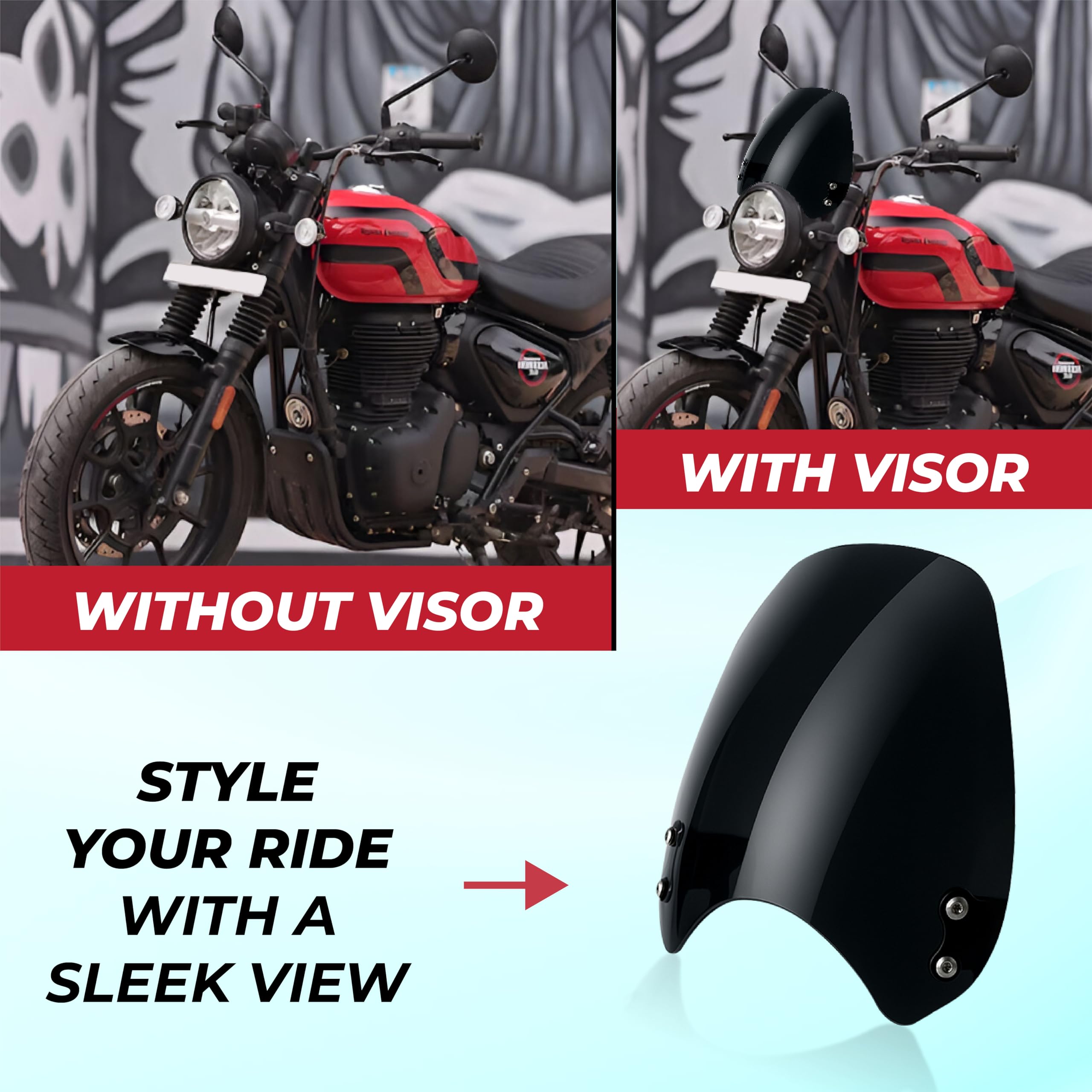 MIKANIX Hunter 350 Visor Glass 2025 Model | Unbreakable Headlight Visor | Bike Windshield Protector & Wind Deflector | Motorcycle Front Fairing Kit I Black