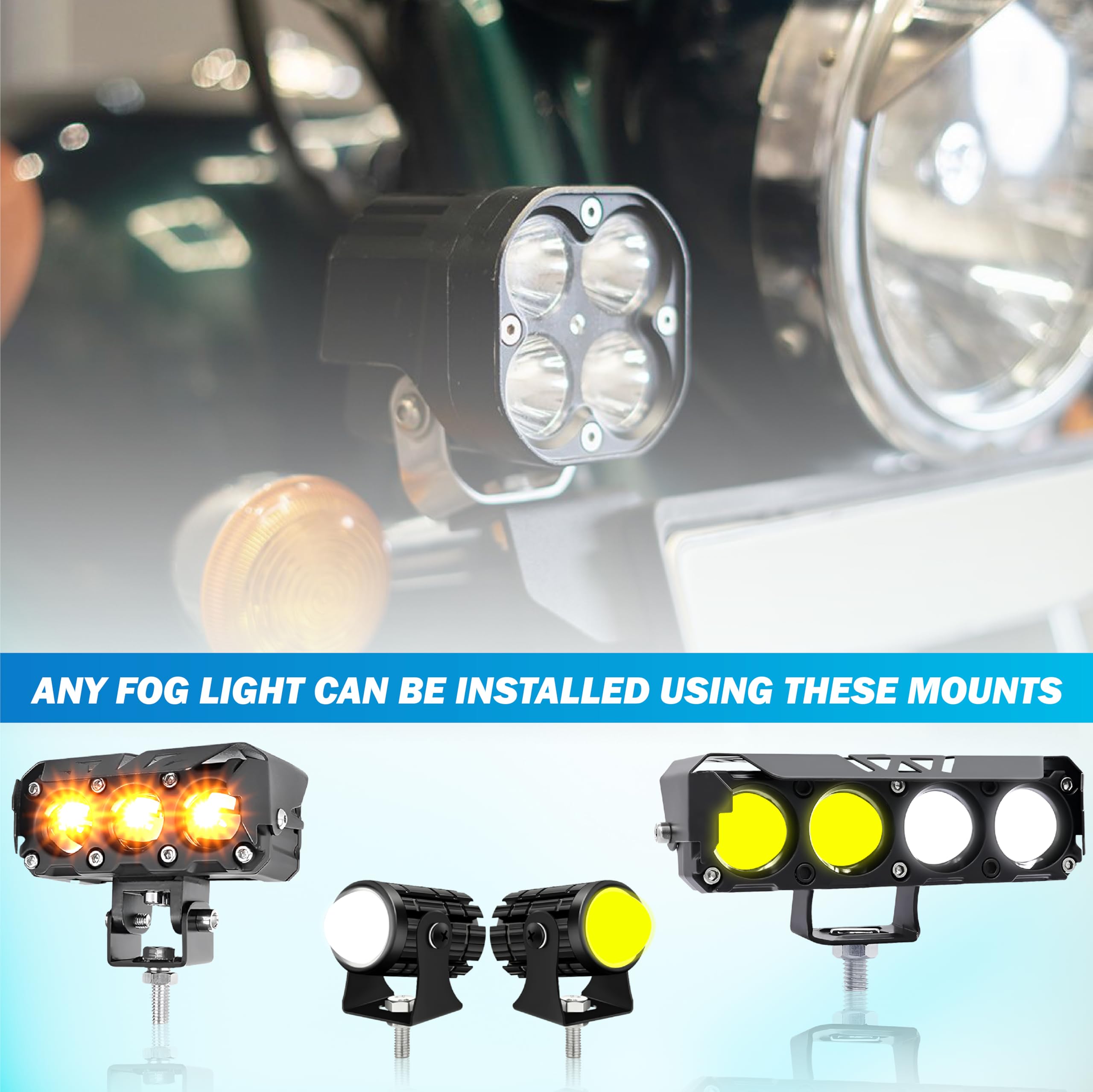 MIKANIX Super Meteor 650 Fog Light Mount | Metal Bracket for LED Fog Lamps & Auxiliary Lights | Rust-Free, Durable & Fog Lamp Mounting Clamp Black