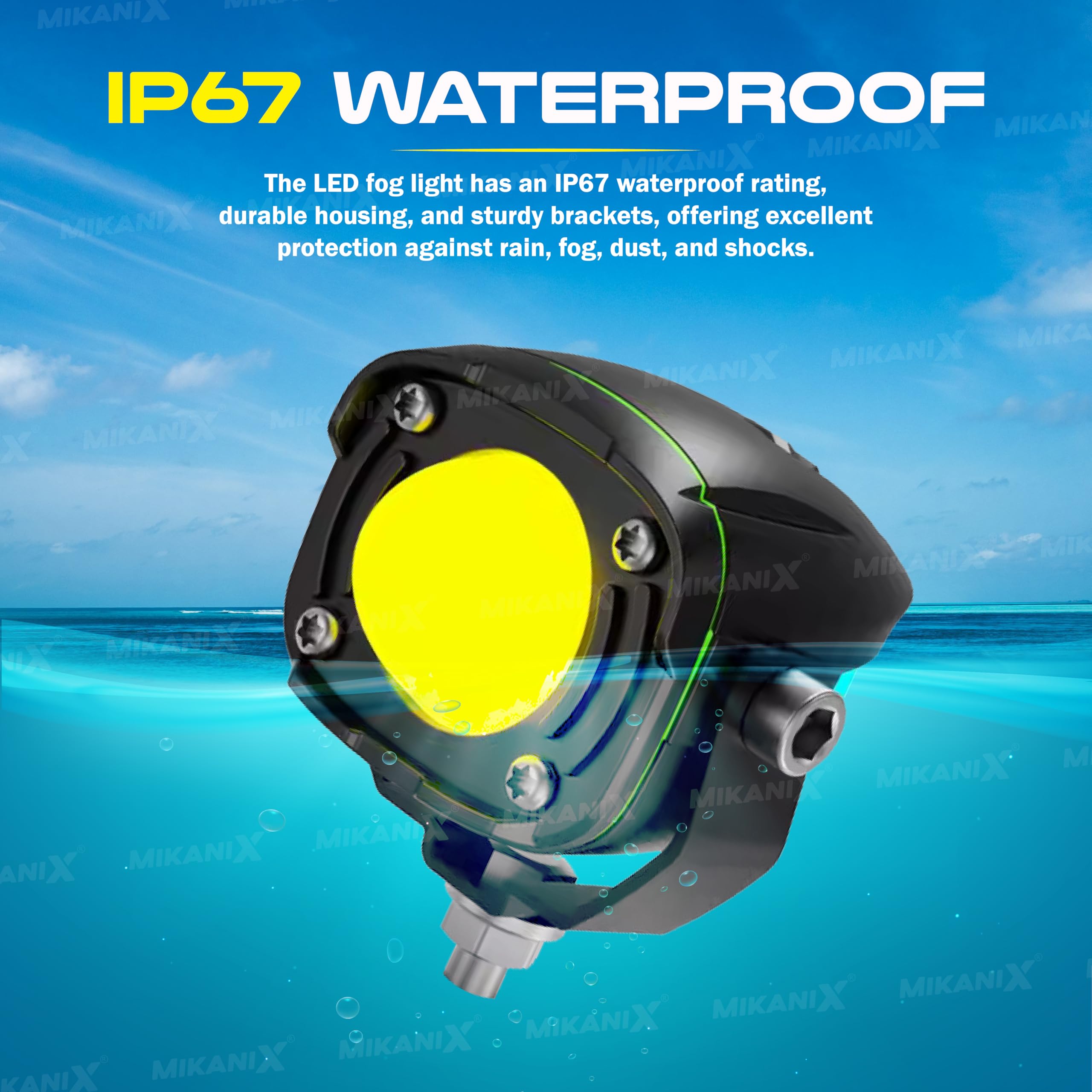 MIKANIX Super Bright LED Fog Light Lamp | Spot Light With Dual Color White/Yellow | High & Low Beam For Car, Bike, Scooty & ATVs