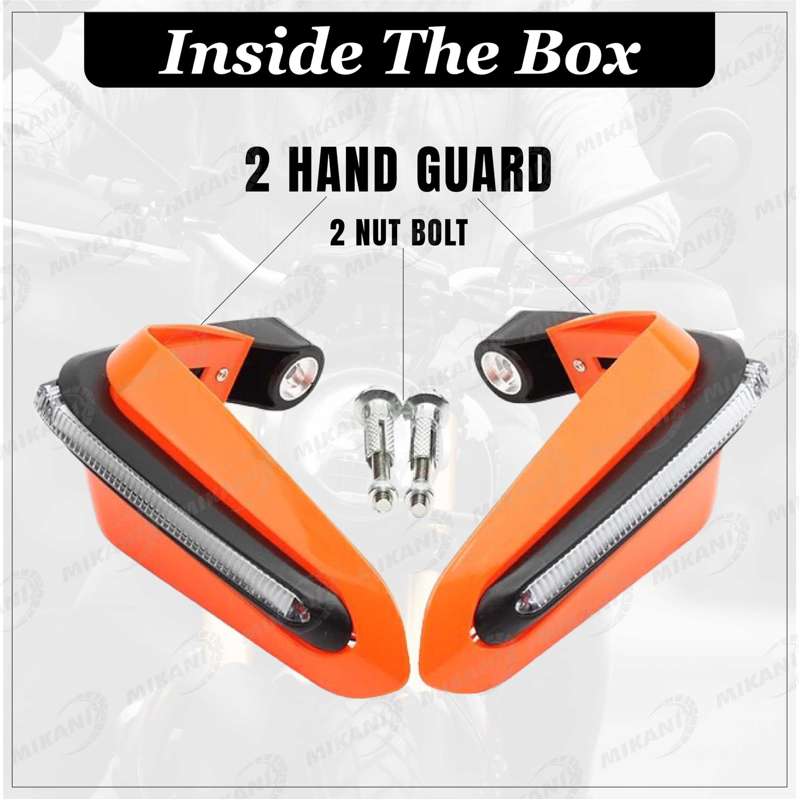 MIKANIX Motorcycle Universal Hand Guard/Brake, Clutch Lever Guard/Wind Deflector with DRL LED Light for All Bikes (Orange)