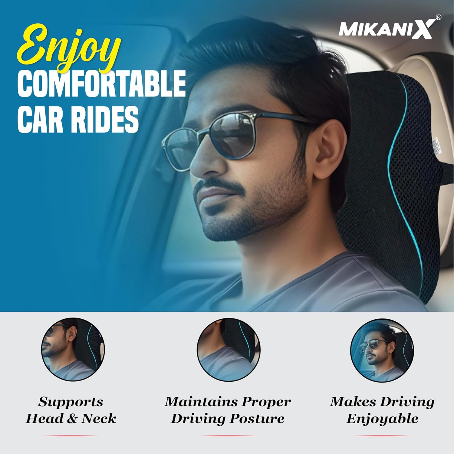 Car Neck Rest Pillow | Seat Cushion | 2 Years Warranty | Ultra Soft Memory Foam for Neck and Cervical Support to Relief Neck Pain & Reduced Tension (Mash Black Pack of 1)