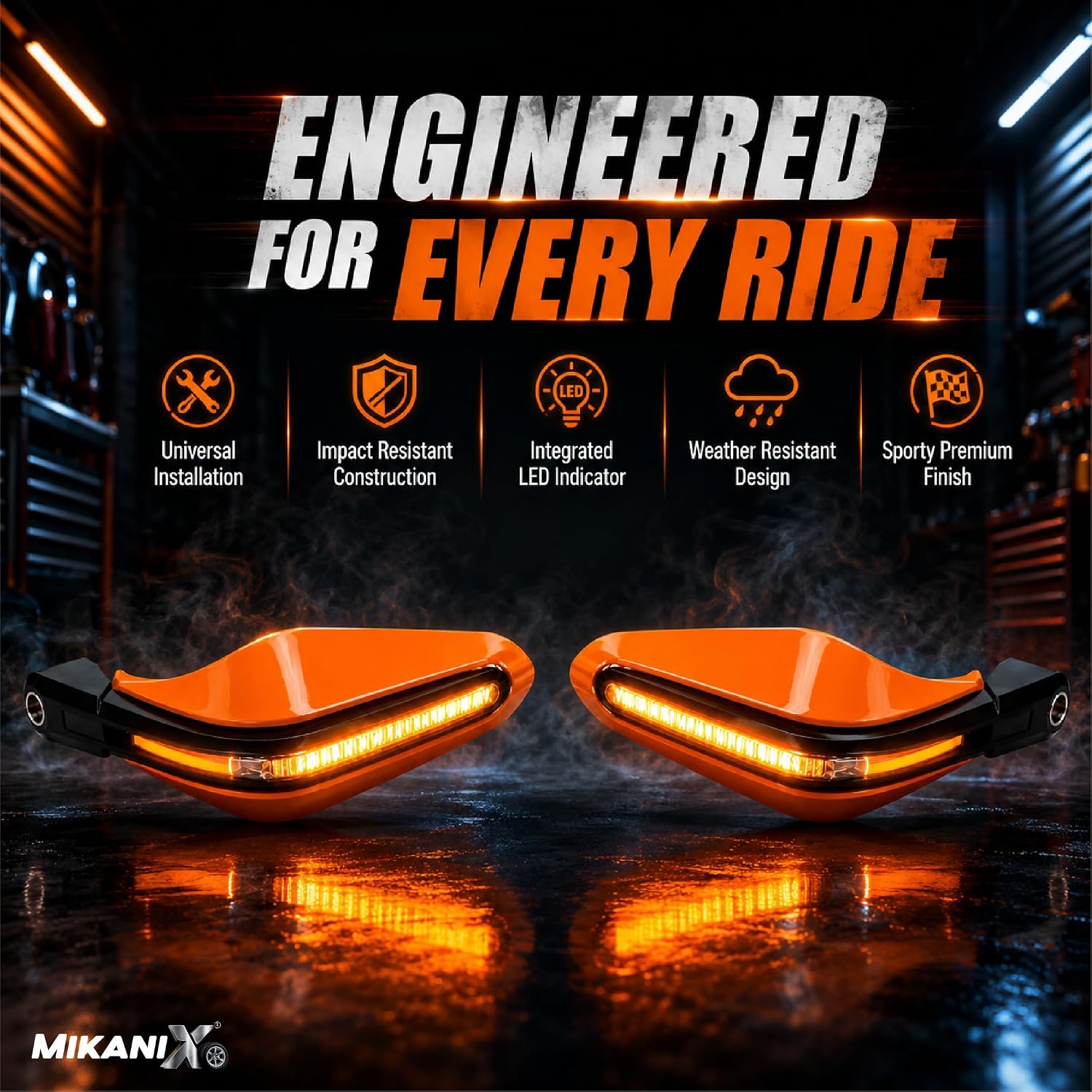 MIKANIX Universal Motorcycle Hand Guard with DRL LED Light | Brake & Clutch Lever Protector | Wind Deflector Hand Guard for All Bikes & Motorcycles