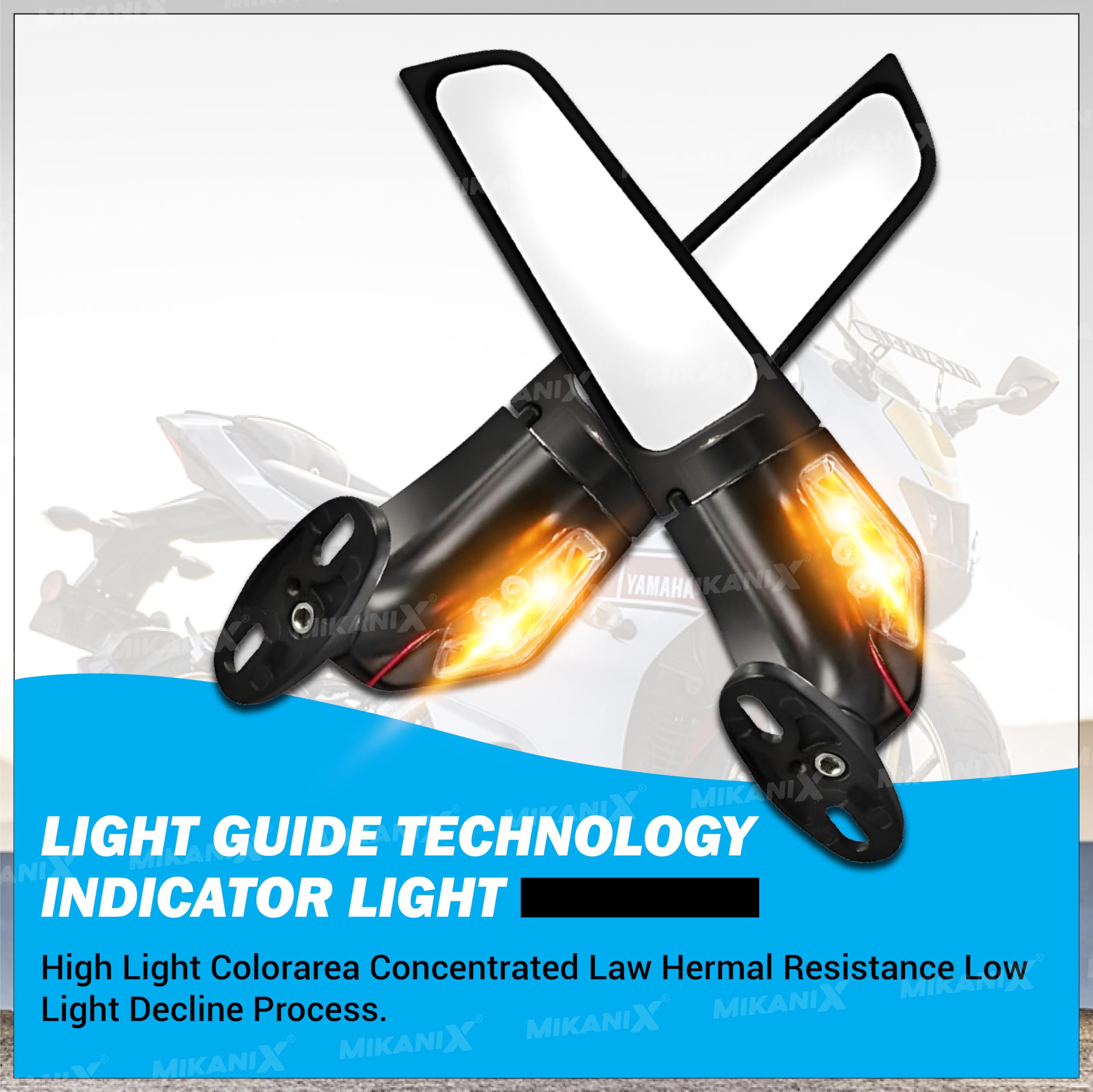 MIKANIX 360° Adjustable Moto GP LED Stealth Wings Rear View Mirror | Bike Fairing Kit For Yamaha R15 V3, V4 & M